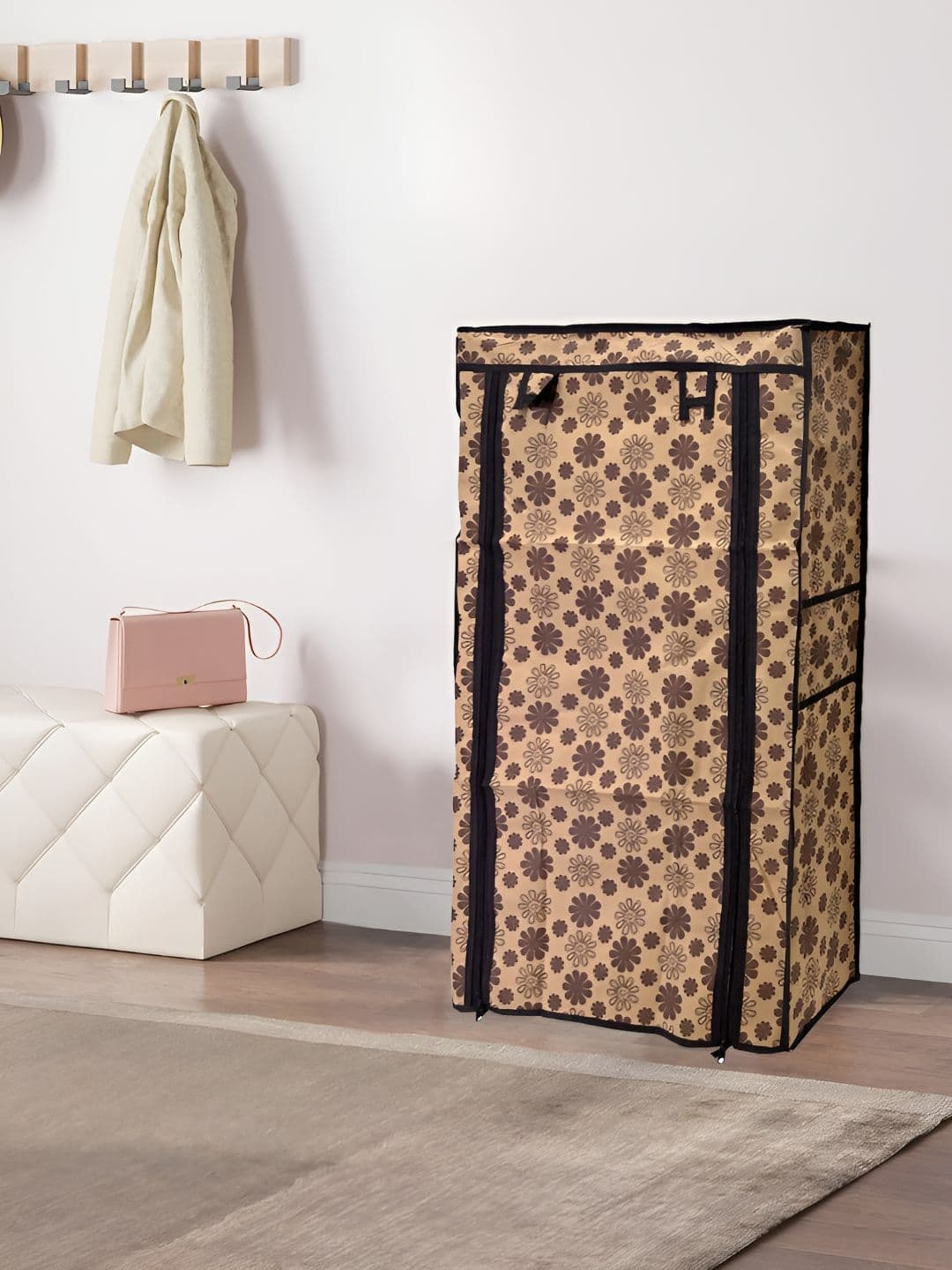 Urban Choice Beige & Brown Floral Printed 6 Layer Water Resistant Shoe Rack Cover - view 1