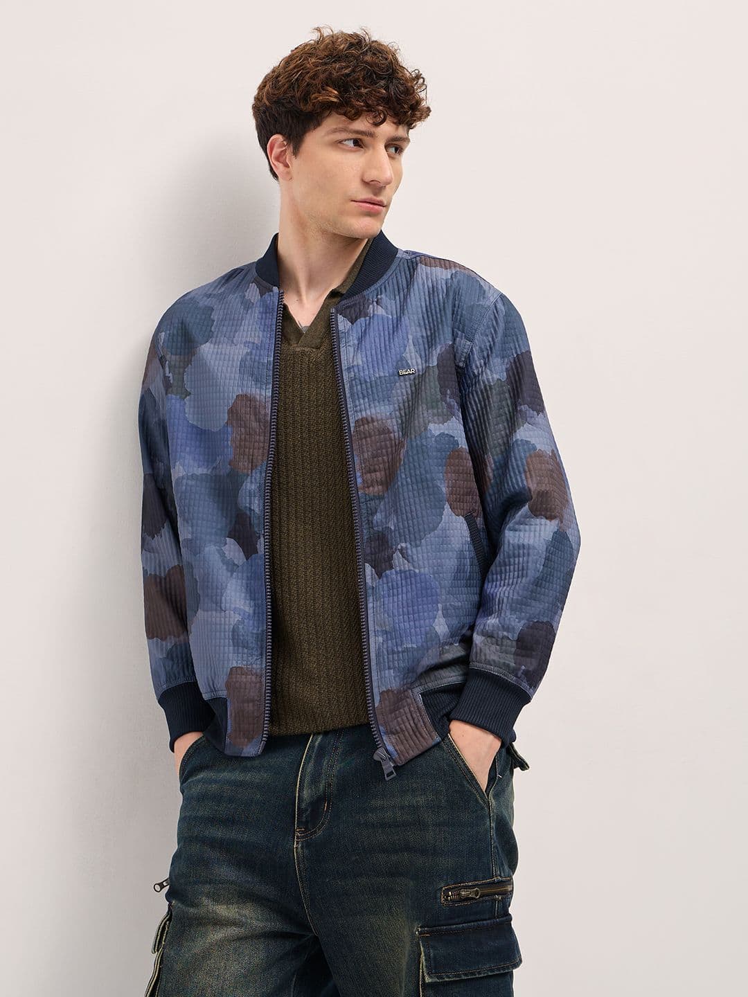 THE BEAR HOUSE Men Abstract Printed Casual Lightweight Bomber Jacket - view 1