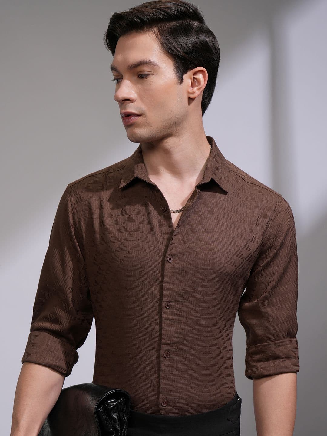 HIGHLANDER Men Spread Collar Textured Cotton Formal Shirt - view 1