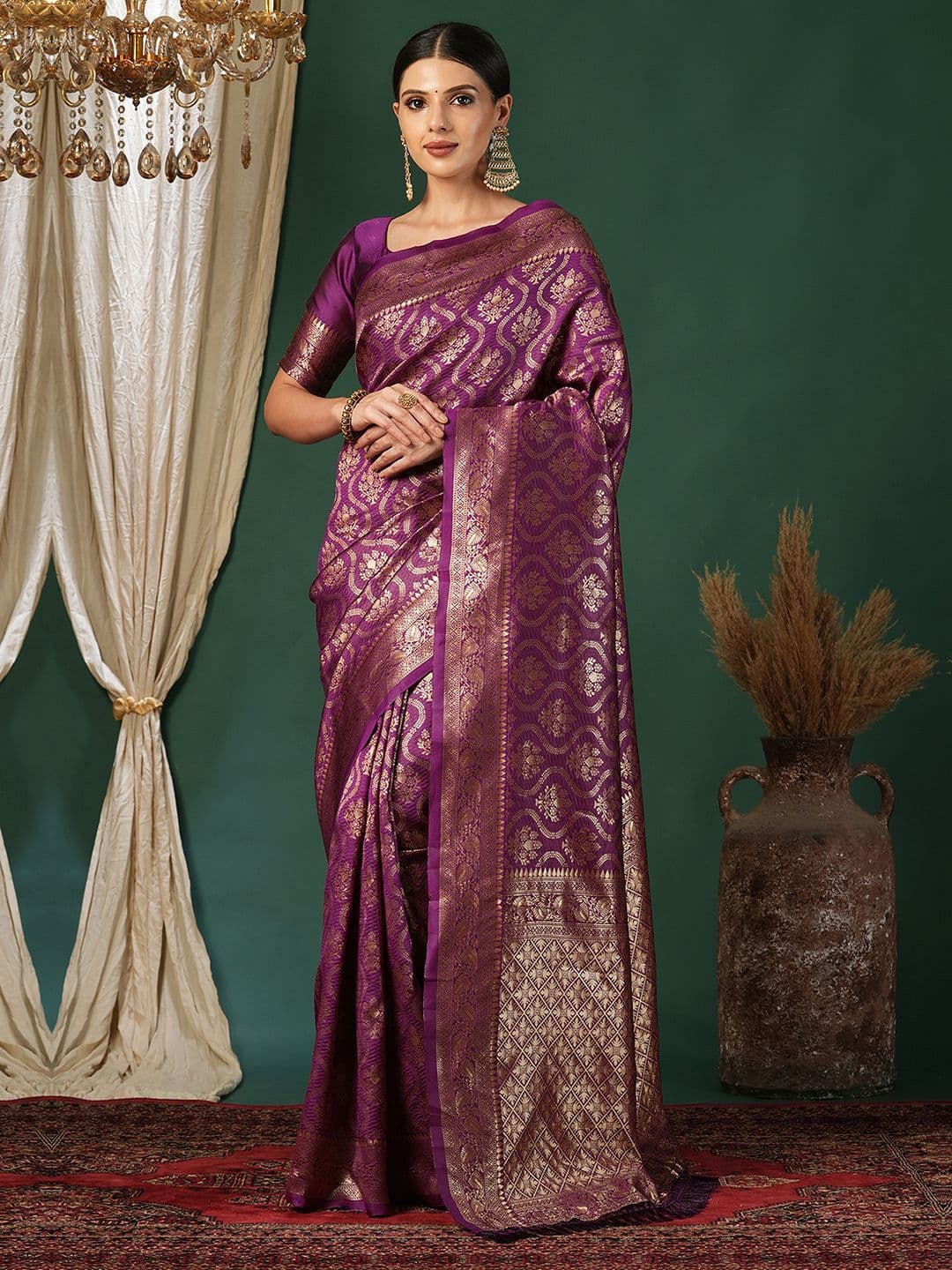 KALINI Woven Design Zari Silk Blend Banarasi Saree - view 1