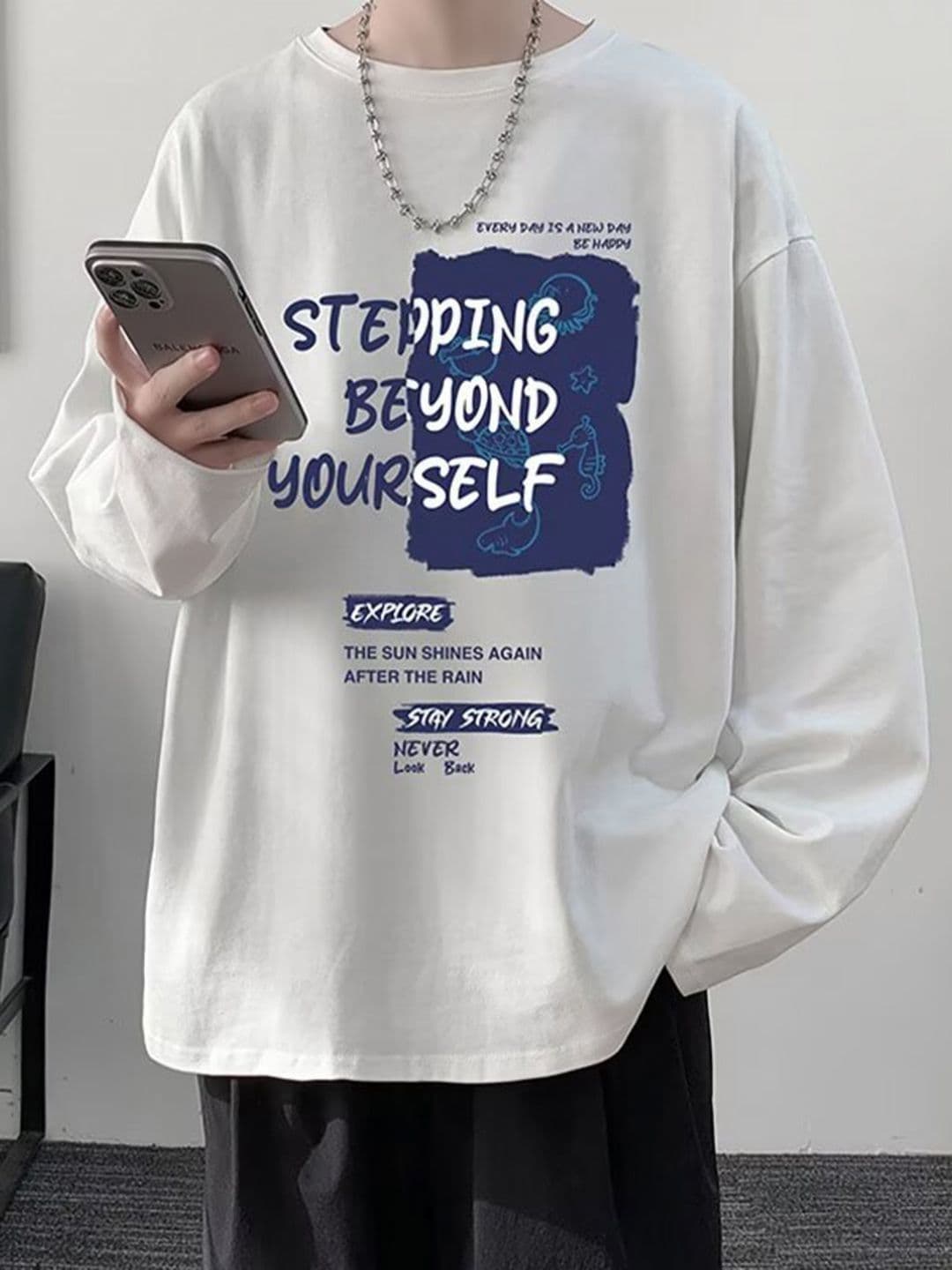 HERE&NOW Men Typography Printed Round Neck Cotton Oversized T-shirt - view 1