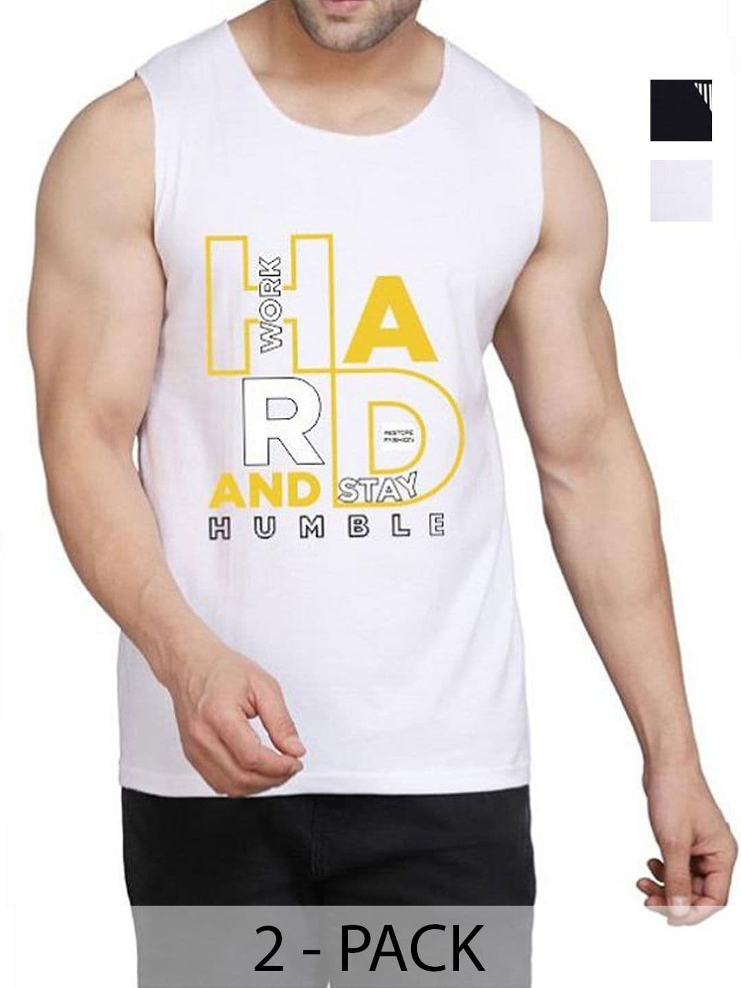 WOOSTRO Men Pack Of 2 Typography Printed Round Neck Cotton Slim Fit T-shirts - view 1