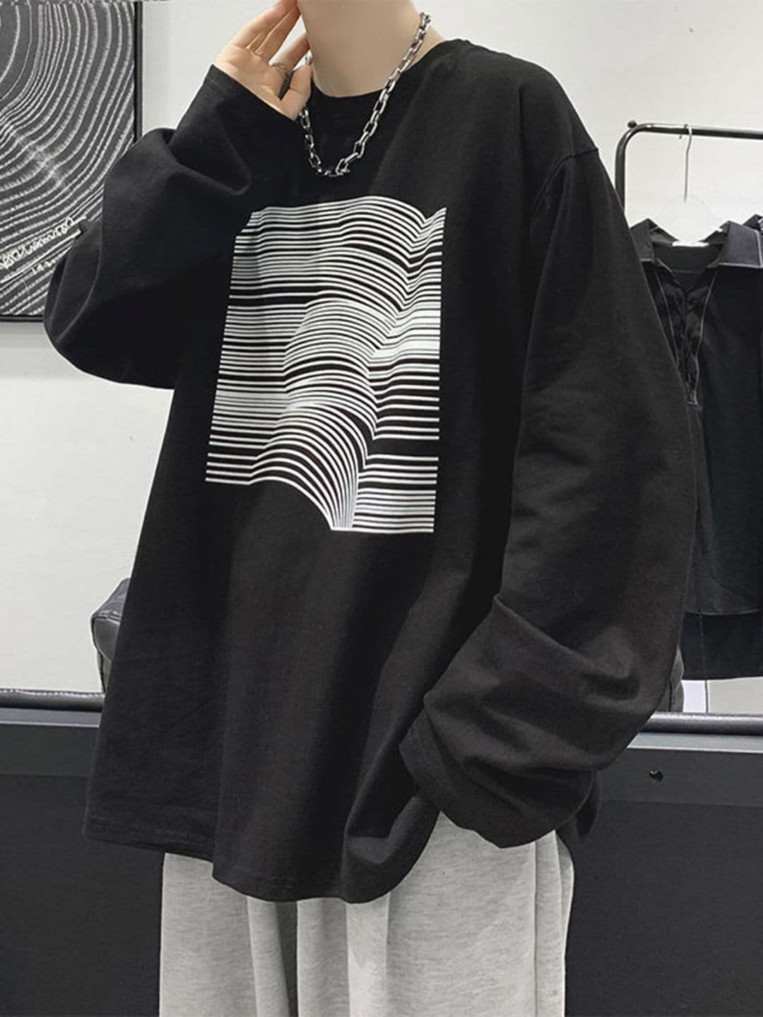 HERE&NOW Men Striped Round Neck Oversized T-shirt - view 1