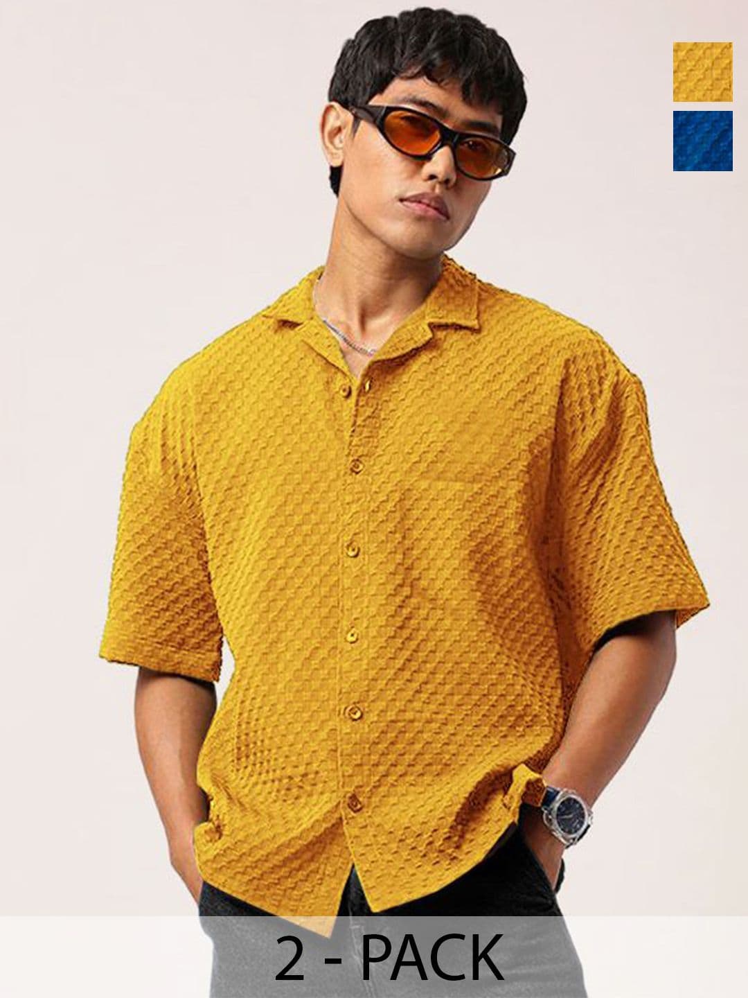SZN Men Pack Of 2 Standard Relaxed Fit Cuban Collar Textured Casual Shirts - view 1