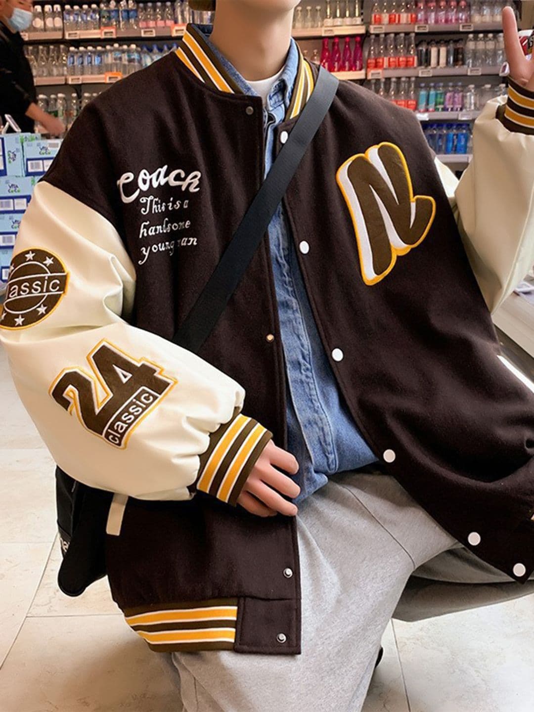 HERE&NOW Men Typography Colourblocked Synthetic Varsity Jacket - view 1