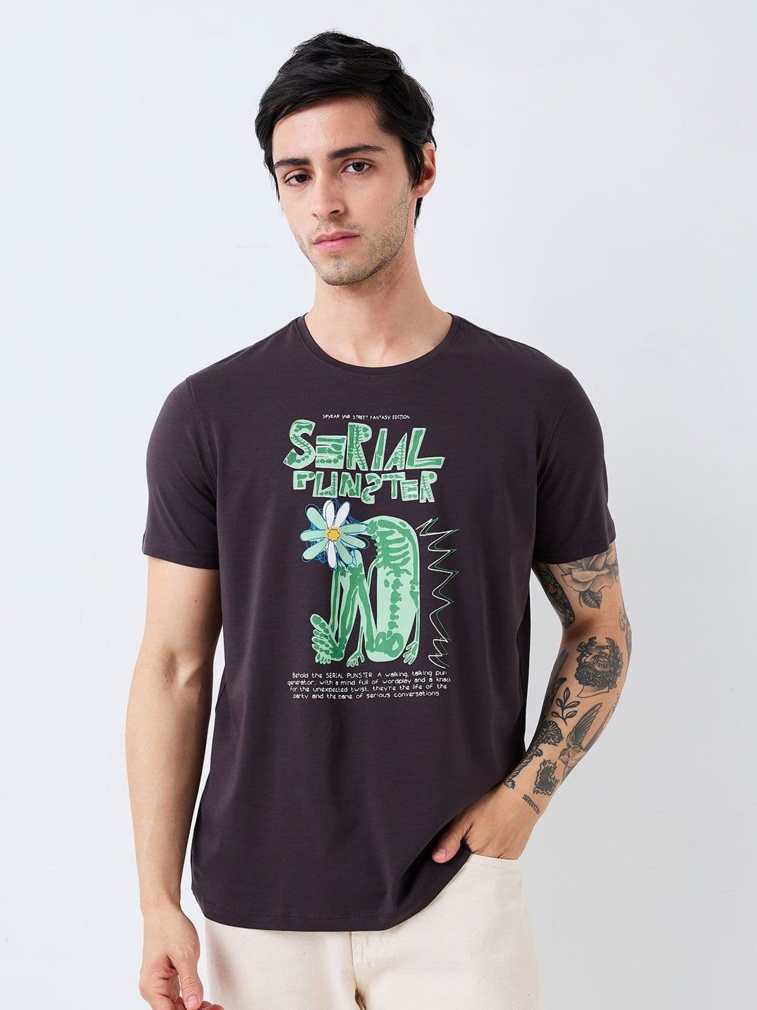 SPYKAR Men Graphic Printed Round Neck Cotton Slim Fit T-shirt - view 1