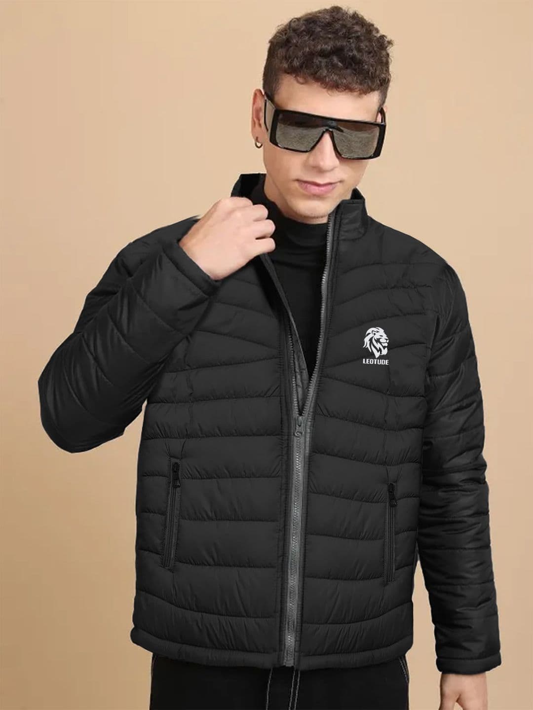 Leotude Men Mock Collar Solid Casual Windcheater and Water Resistant Padded Jacket - view 1