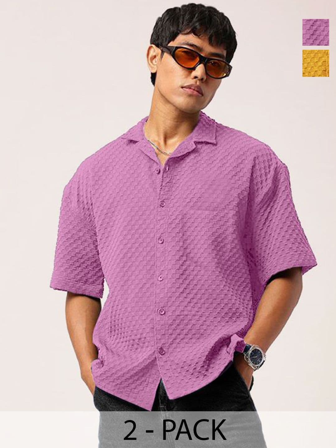 SZN Men Pack Of 2 Standard Relaxed Fit Cuban Collar Textured Casual Shirts - view 1