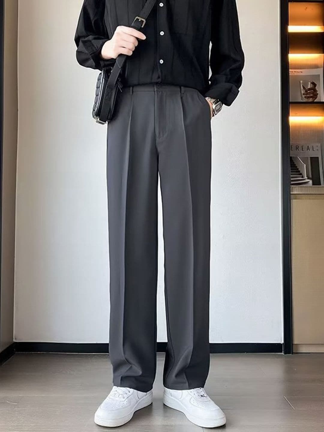 HERE&NOW Men Relaxed Straight Leg Straight Fit High-Rise Corduroy Pleated Trousers - view 1