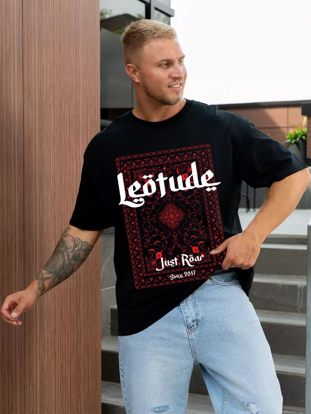 Leotude Men Graphic Printed Round Neck Cotton Oversized T-shirt - view 1