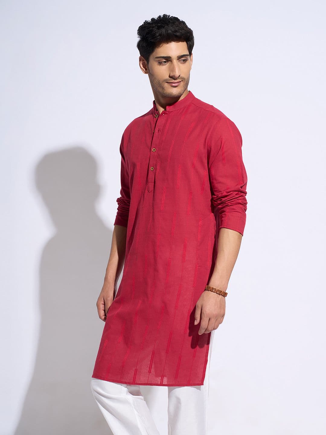 indus route by Pantaloons Floral Printed Mandarin Collar Pure Cotton Straight Kurta - view 1