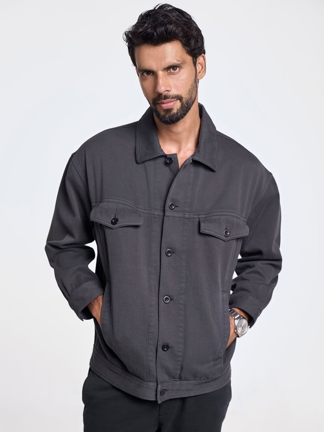 Terra Luna Men Spread Collar Solid Cotton Casual Bomber Jacket - view 1