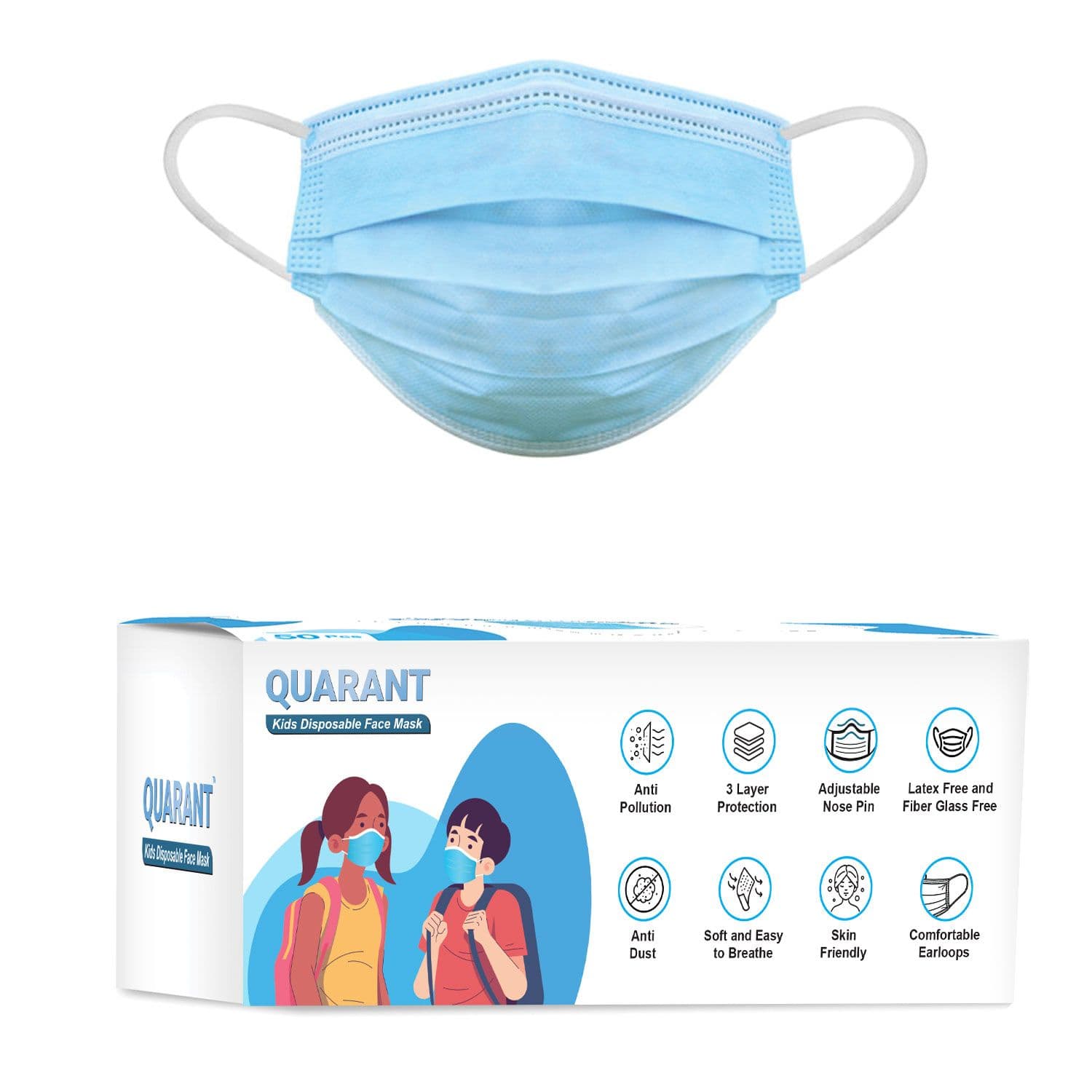 QUARANT Kids Pack of 50 3-Ply Anti Pollution Face Masks - view 1