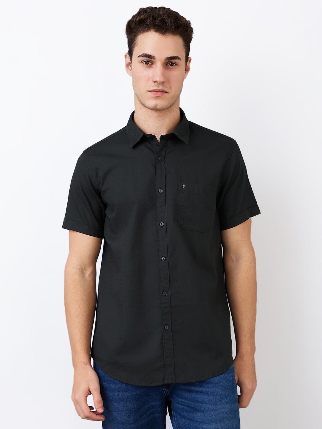 SPYKAR Men Spread Collar Textured Cotton Casual Slim Fit Shirt - view 1