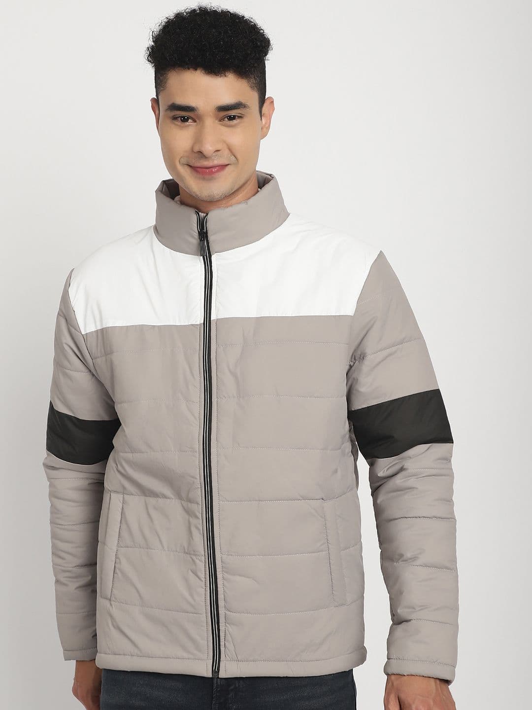 SANHOK Men Colourblocked Lightweight Padded Jacket with Patchwork - view 1