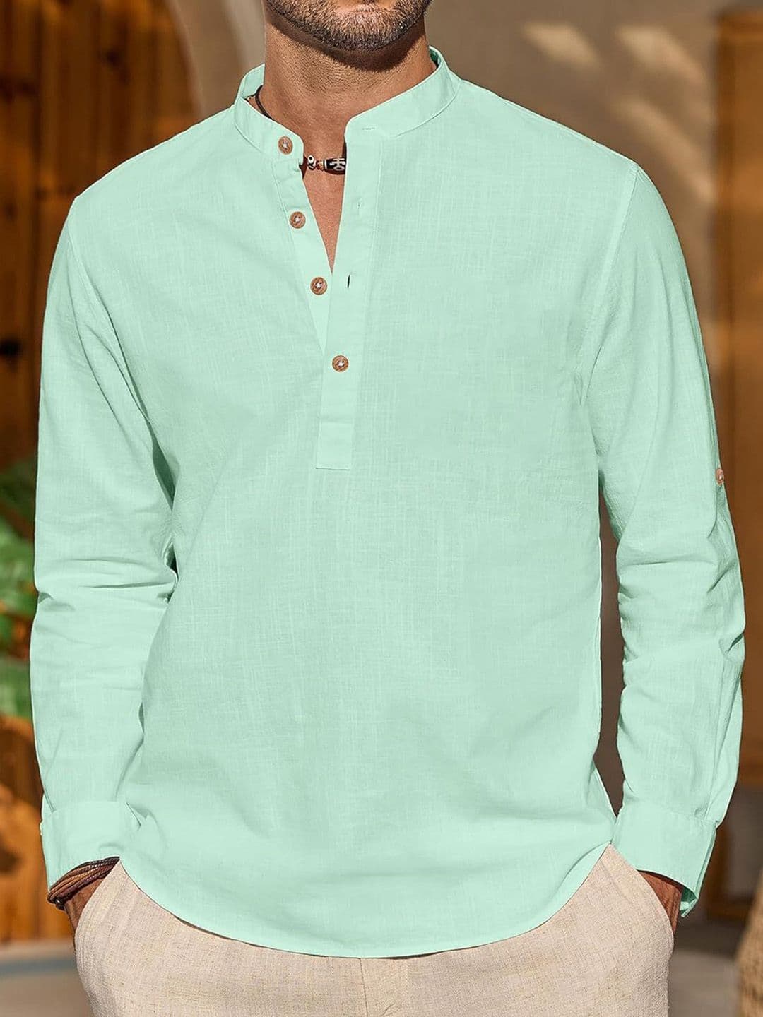 Vida Loca Cotton Band Collar Slim Fit Short Kurta - view 1