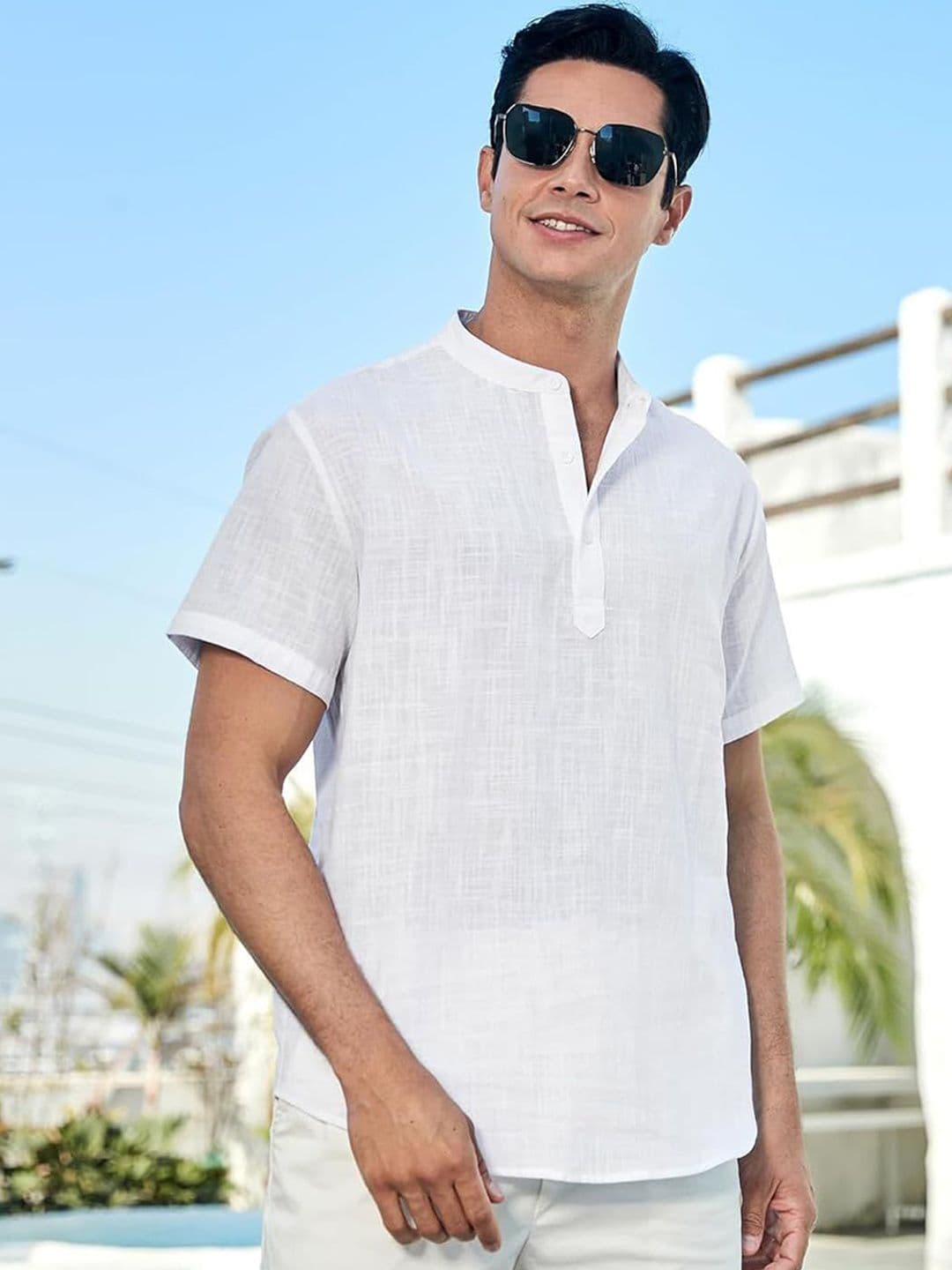 Vida Loca Cotton Band Collar Slim Fit Short Kurta - view 1