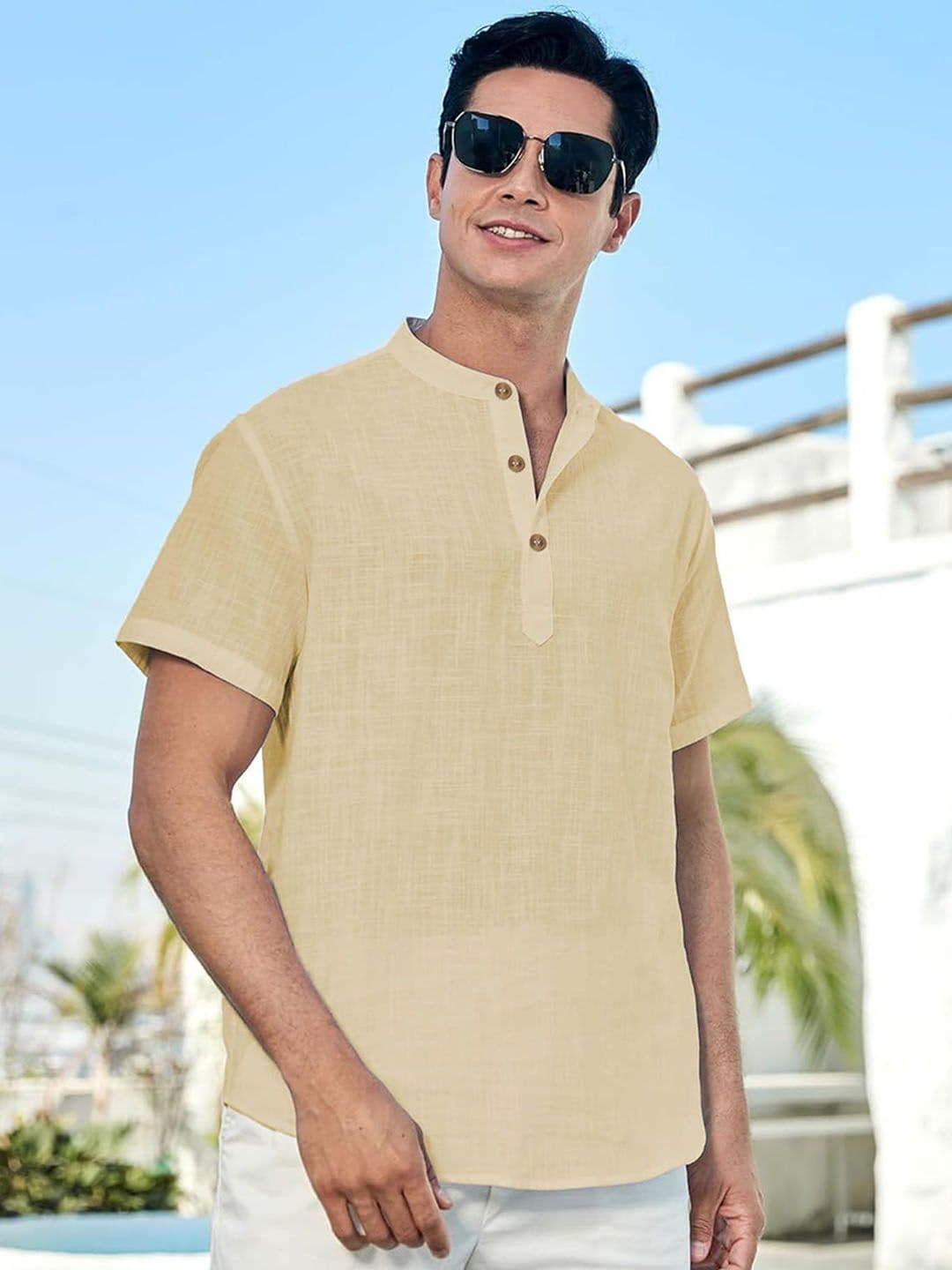 Vida Loca Cotton Band Collar Slim Fit Short Kurta - view 1