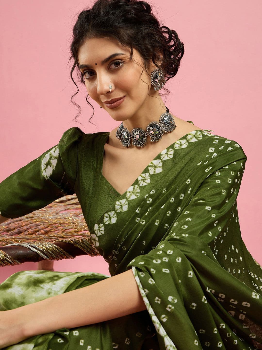 Sangria Bandhani Printed Saree With Blouse Piece - view 1