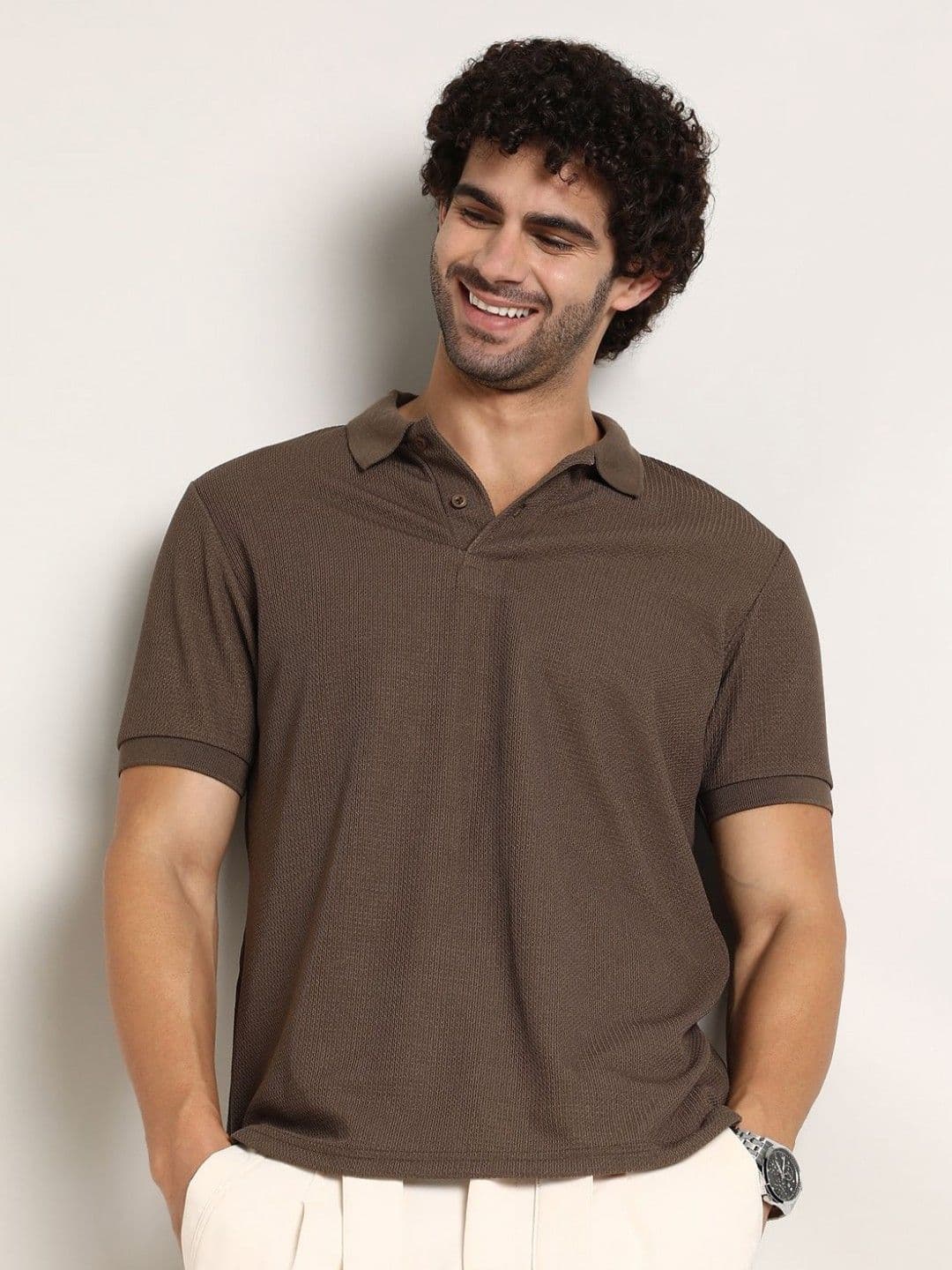 CAHOOT Men Self Design Polo Collar Cotton T-shirt - view 1
