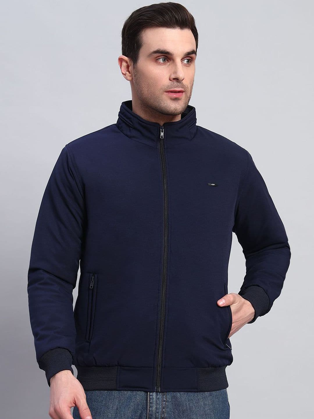 AR-FIT Men Mock Collar Solid Casual Water Resistant Bomber Jacket - view 1