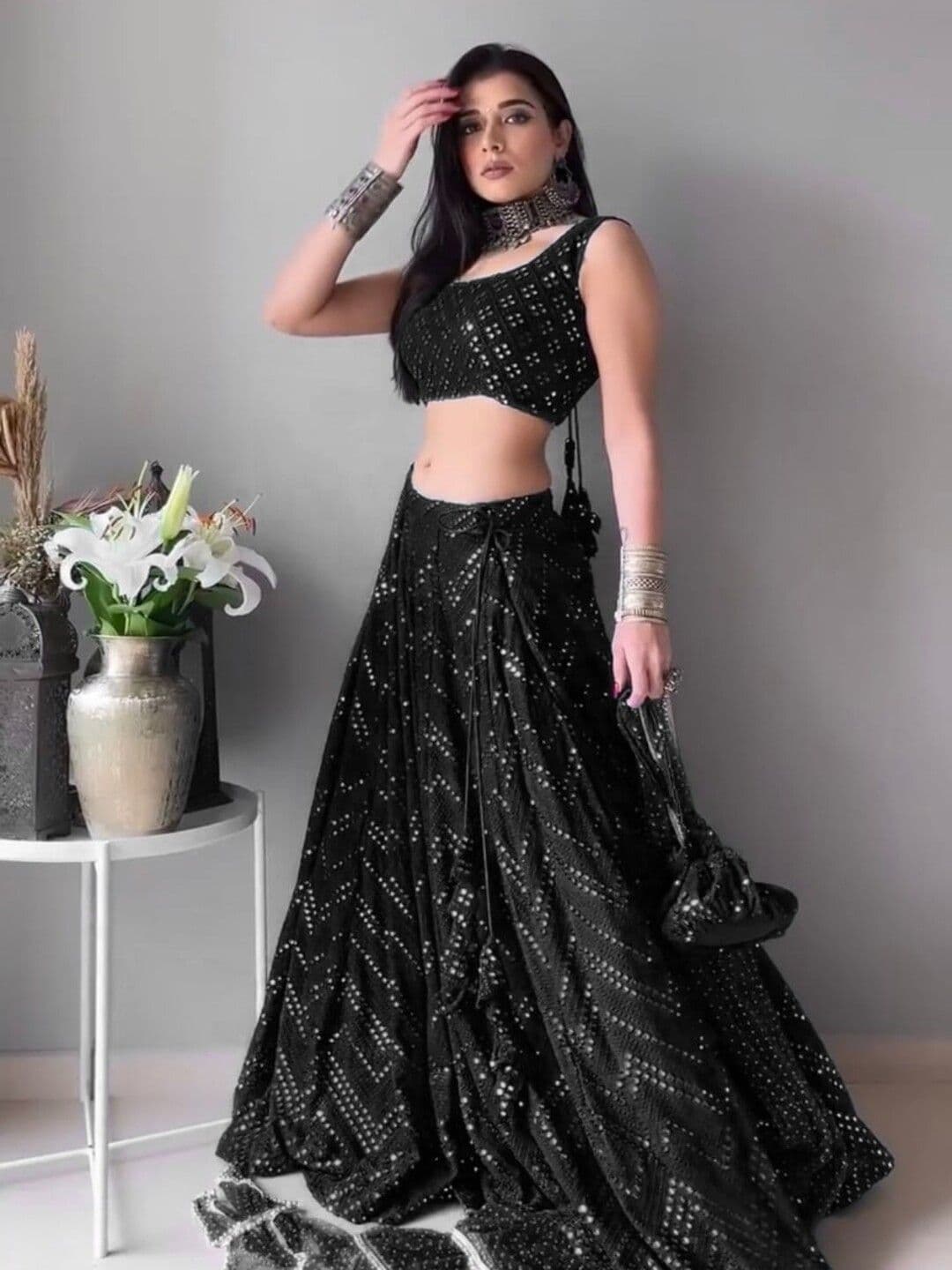 ZAALIMA FASHION Embroidered Satin Semi-Stitched Lehenga With Unstitched Blouse & Dupatta - view 1
