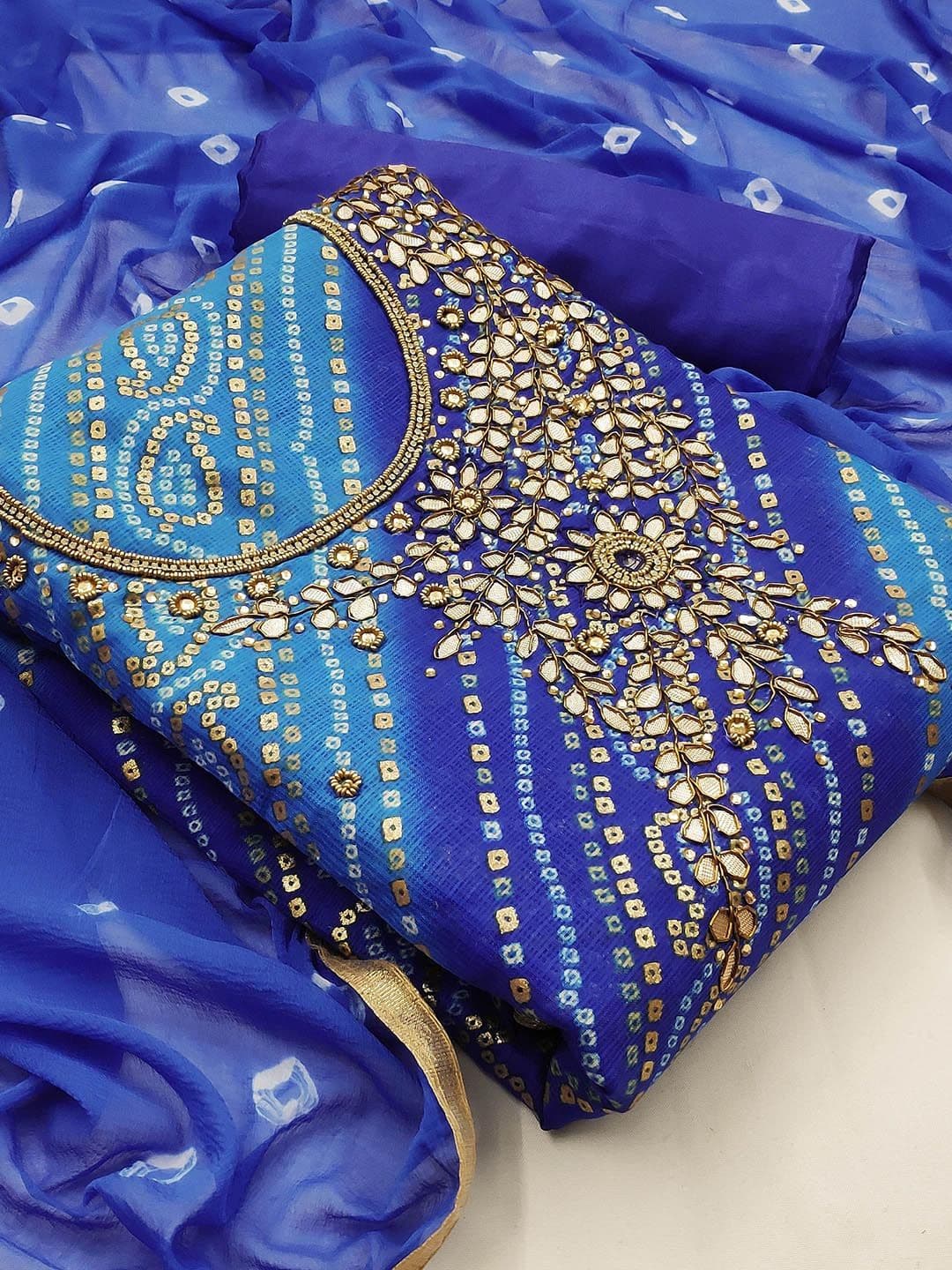 HERE&NOW Bandhani Embellished Cotton Blend Unstitched Dress Material - view 1