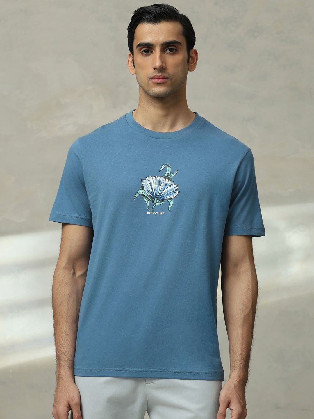 Mufti Men Floral Printed Round Neck Cotton Slim Fit T-shirt - view 1