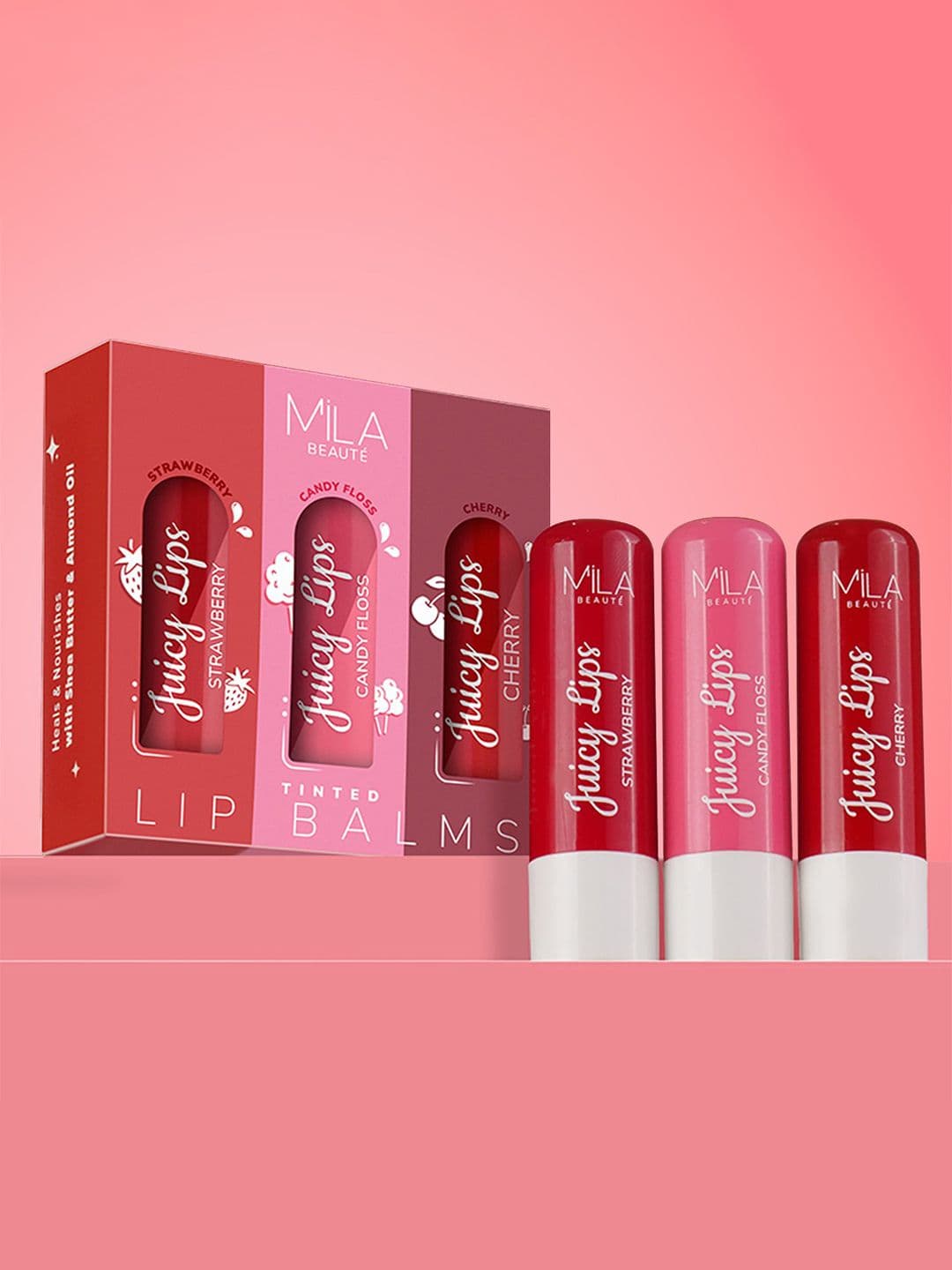 MILA BEAUTE Set Of 3 Juicy Lips Lip Balm With - 4g Each-Strawberry, Candy Floss-Cherry - view 1