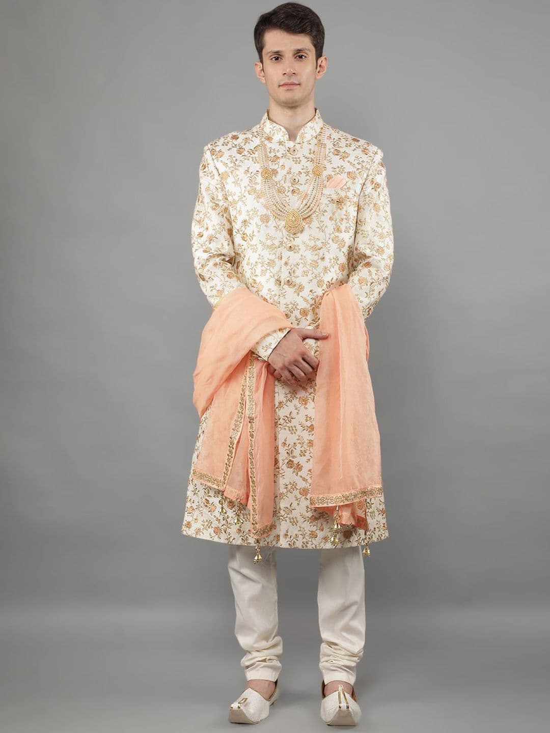 Manish Creations Embroidered Mandarin Collar Sherwani Set - view 1