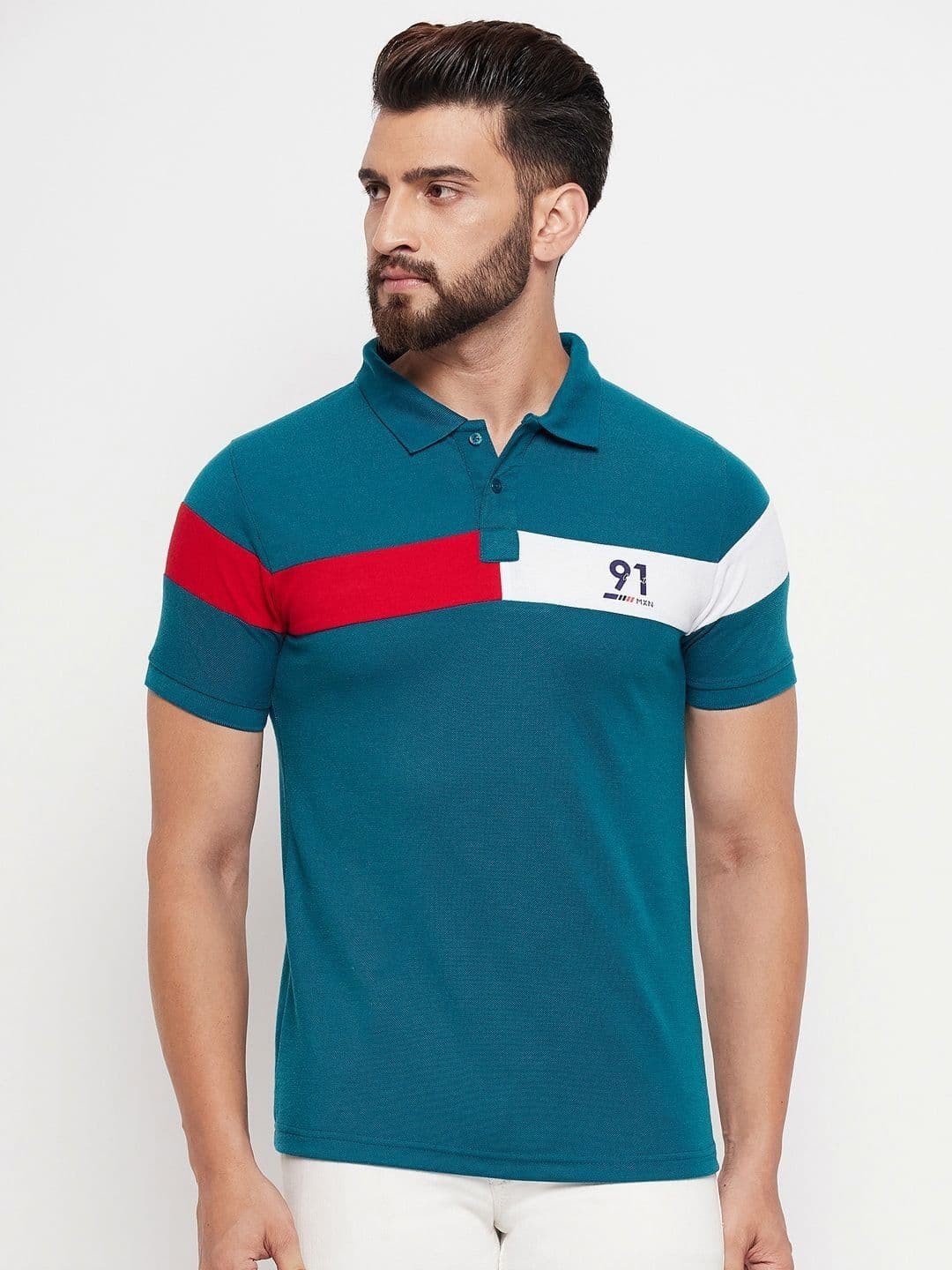 MXN Men Colourblocked Polo Collar Cotton T-shirt - view 1