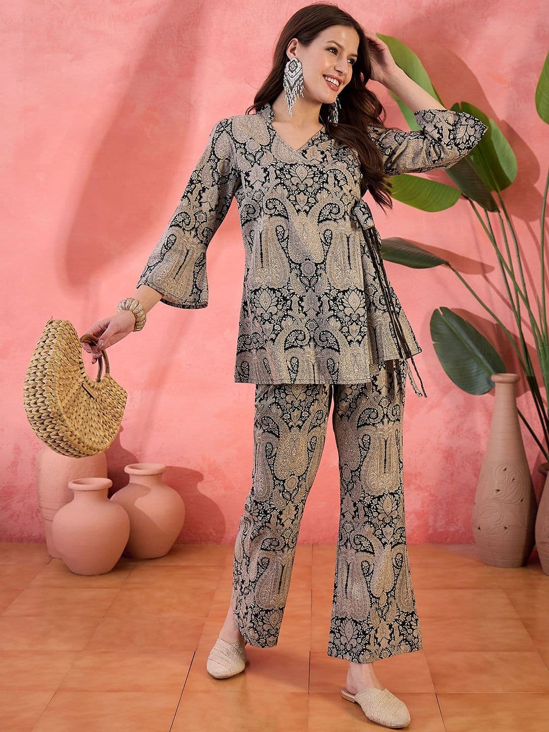 Sangria Floral Printed Pure Cotton Tunic With Trousers Co-Ords - view 1