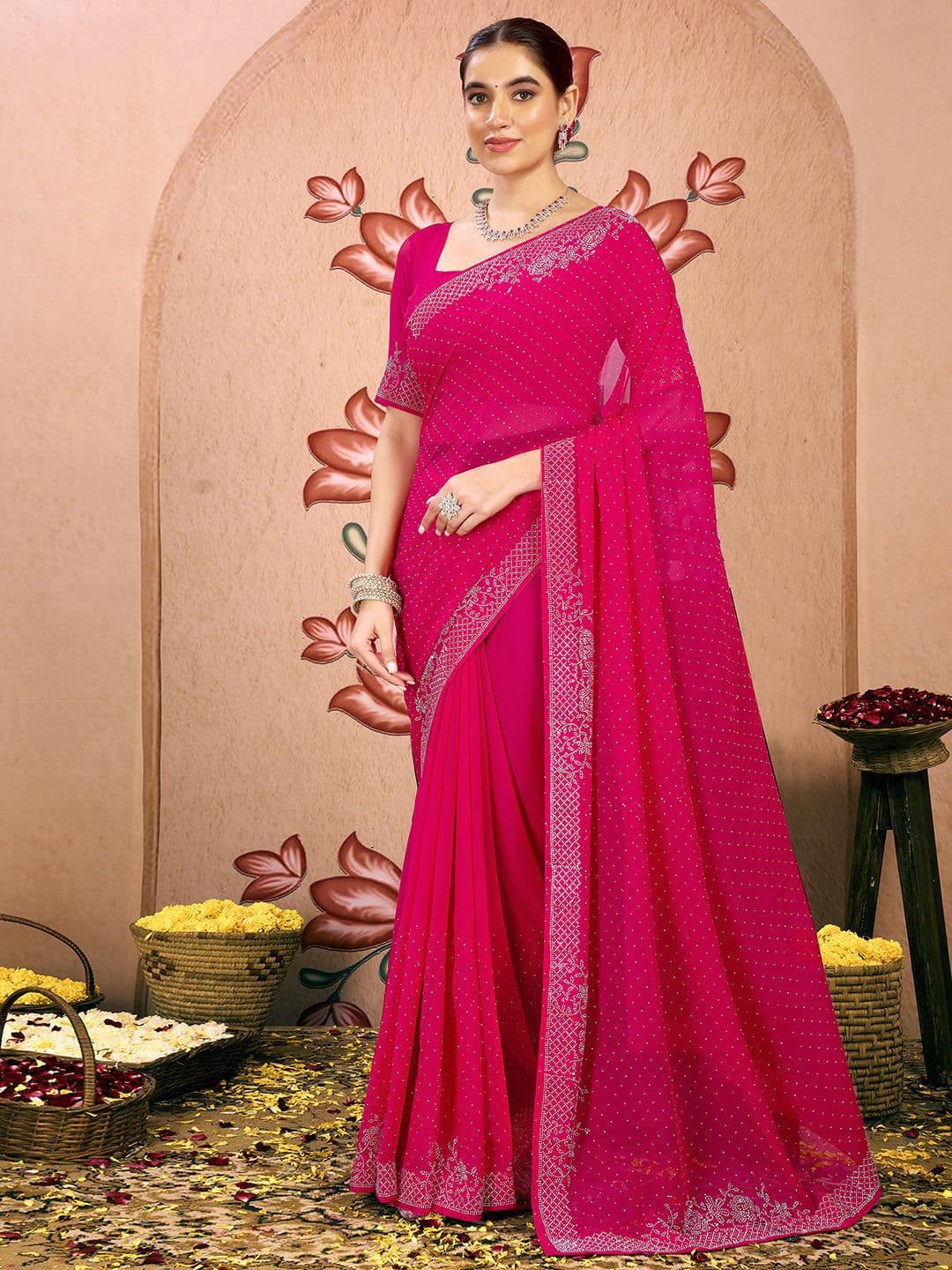 Mitera Embellished Beads and Stones Pure Georgette Saree - view 1
