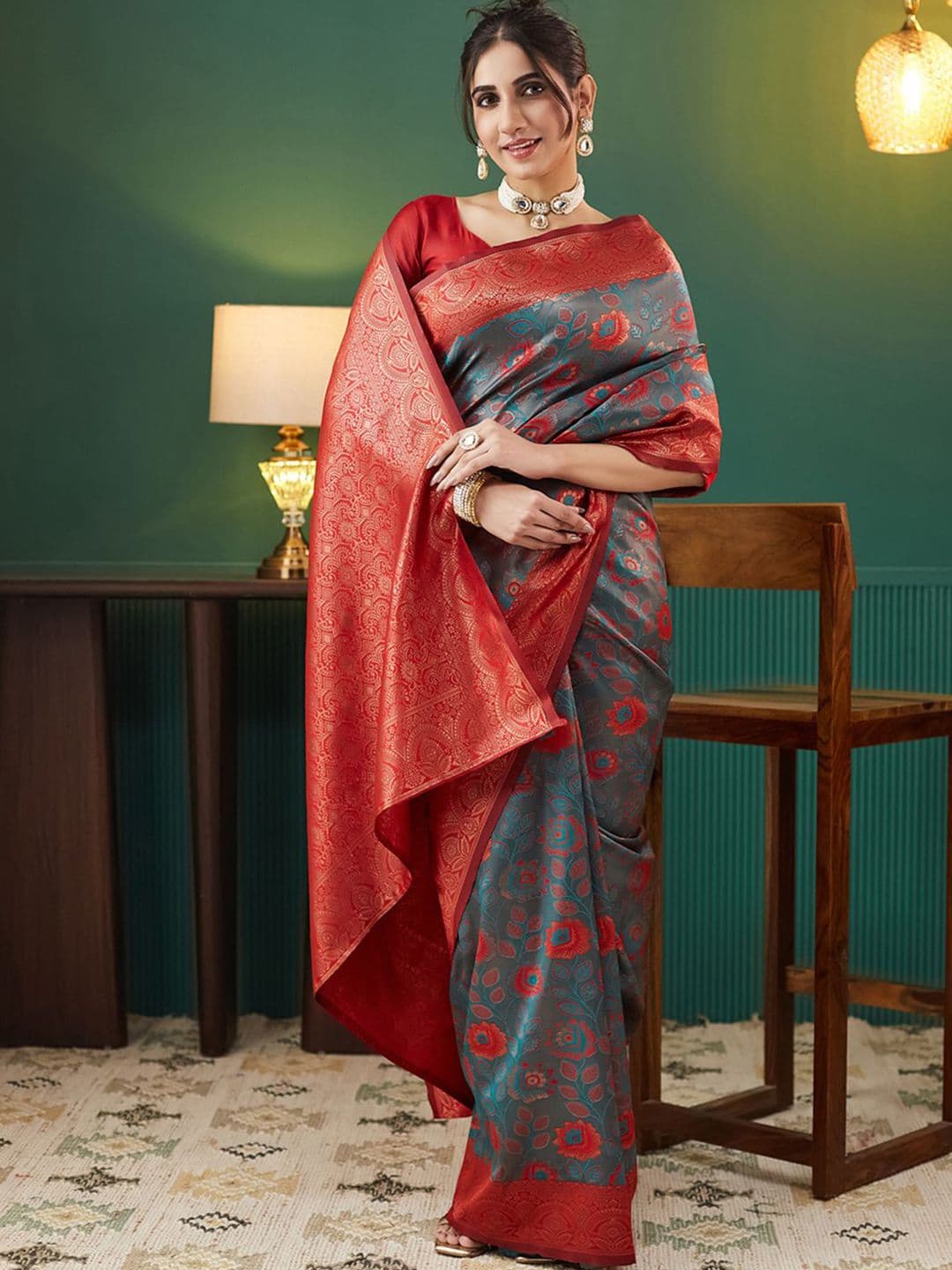 Mitera Woven Design Floral Zari Saree - view 1