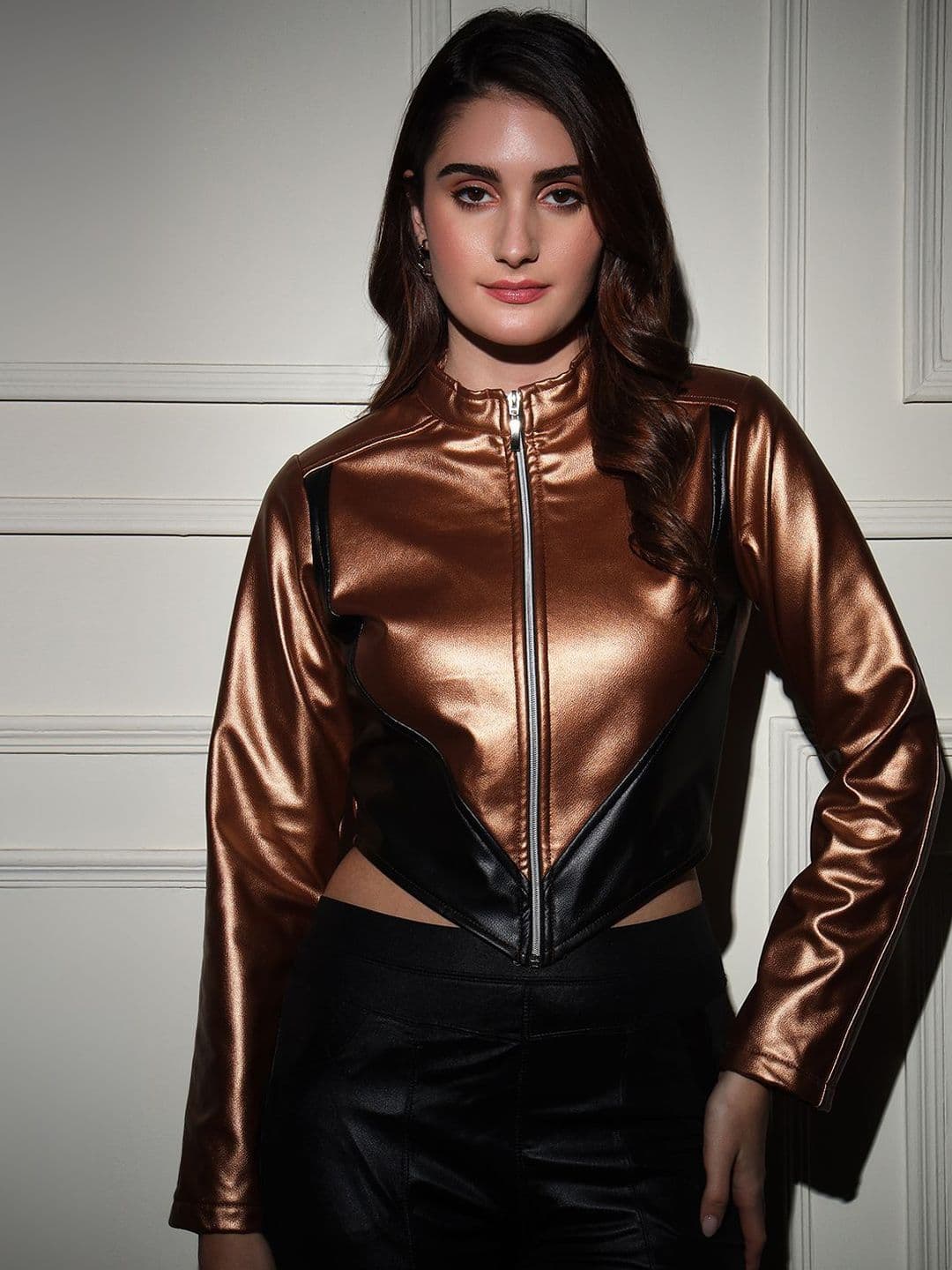 BAESD Women Mock Collar Solid Casual Lightweight Leather Jacket - view 1
