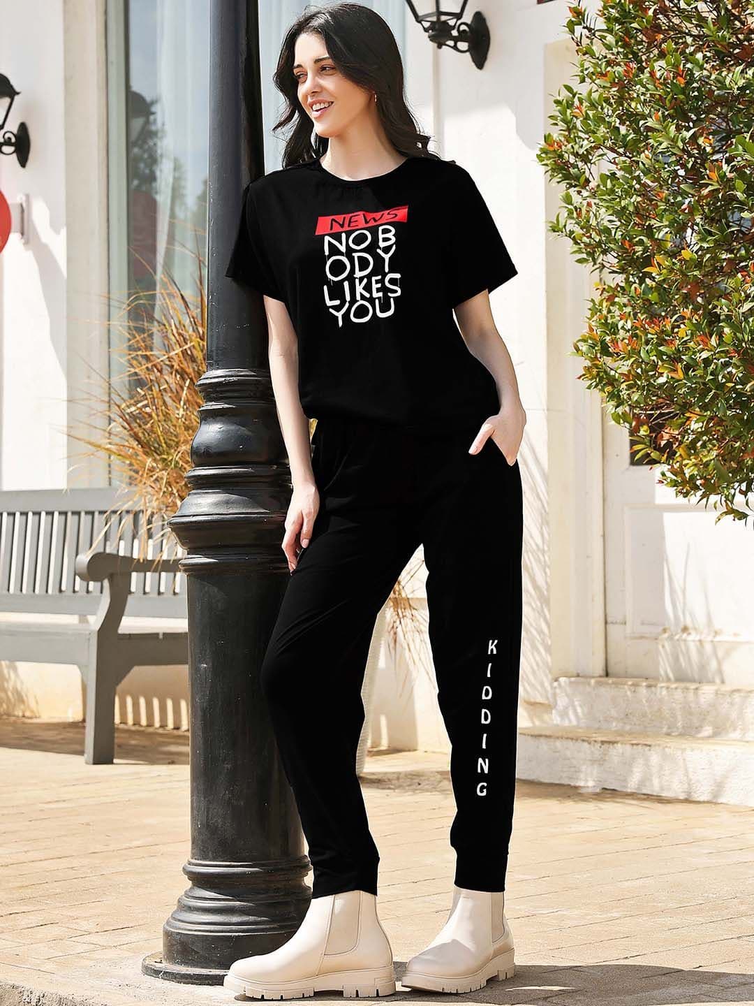 Zeyo Printed Round Neck T-Shirt With Jogger - view 1