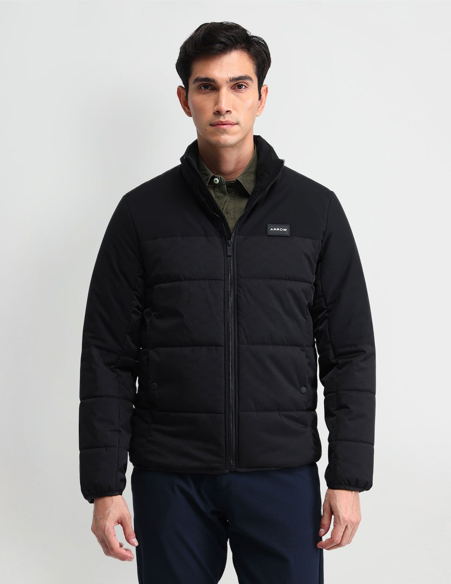 Arrow New York Men Mock Collar Colourblocked Casual Padded Jacket - view 1