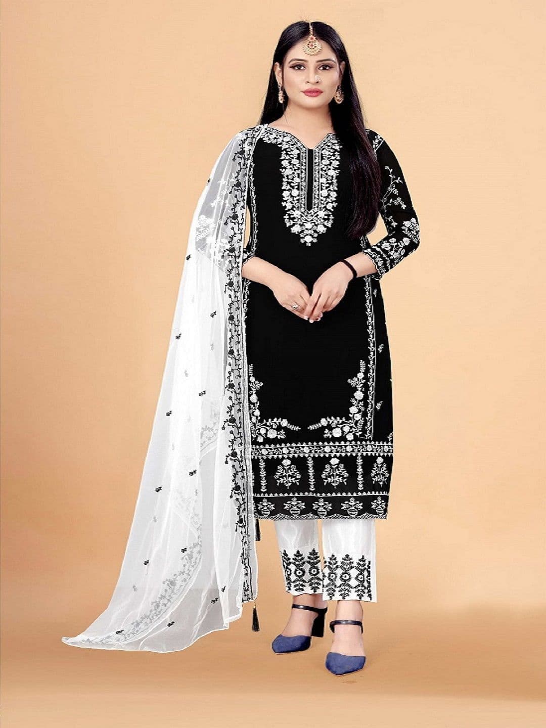 ZONFAB Embroidered Semi-Stitched Dress Material - view 1