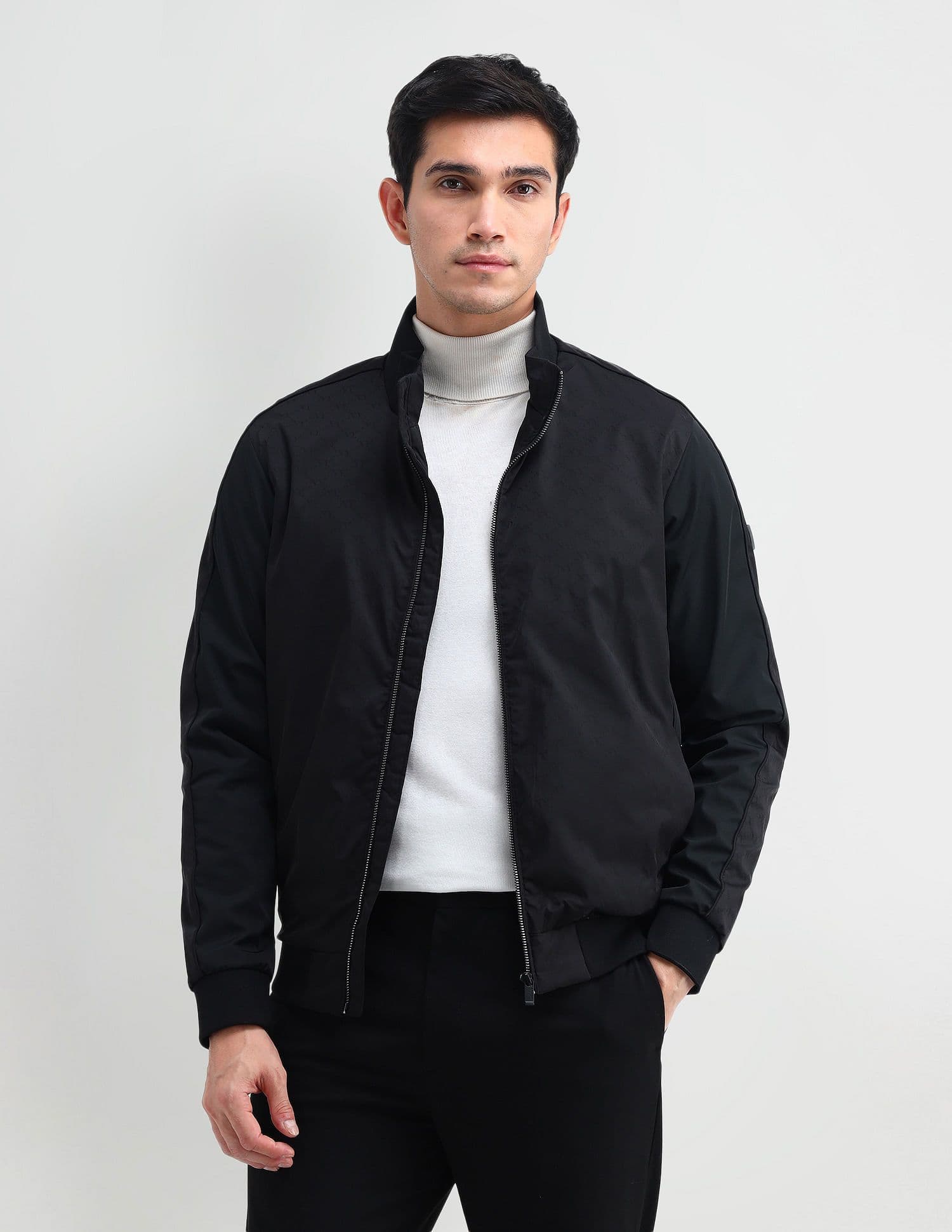Arrow New York Men Mock Collar Typography Printed Casual Bomber Jacket - view 1