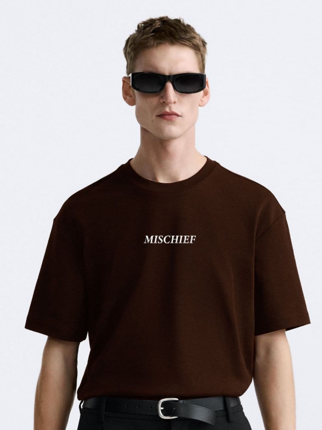 MISCHIEF MONKEY Men Printed Drop-Shoulder Sleeves Cotton Oversized T-shirt - view 1
