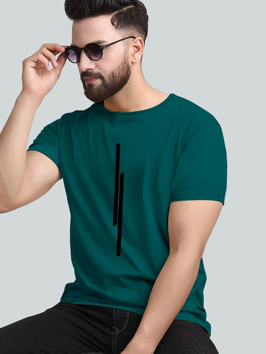 KAJARU Men Pack of 2 Straight Line Printed Round Neck Short Sleeve T-Shirts - view 1