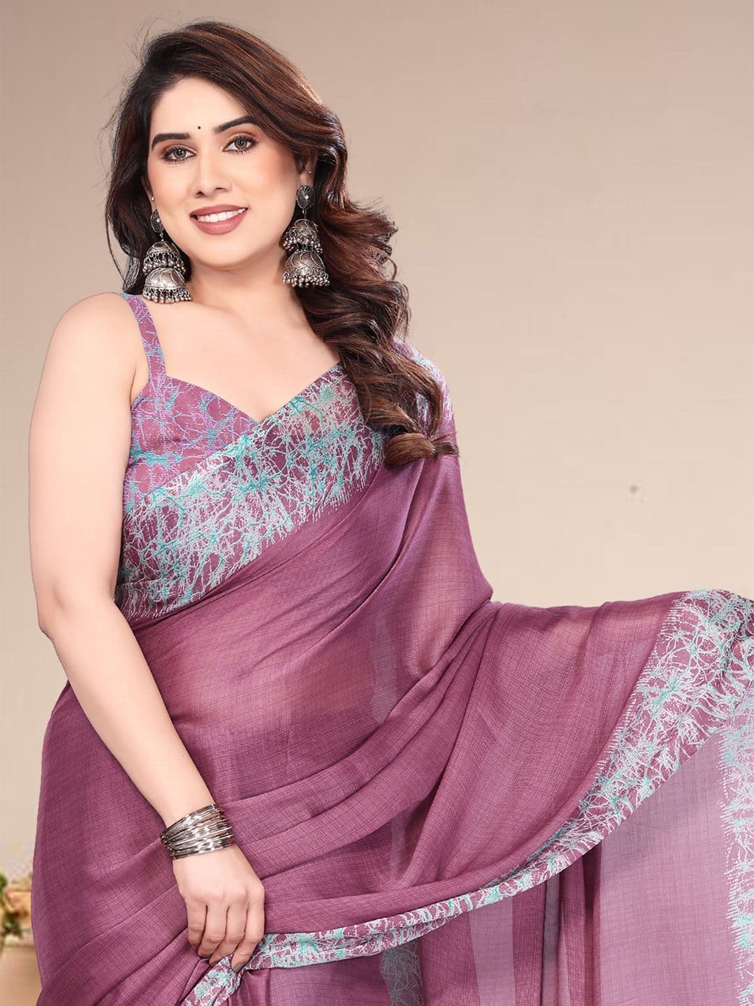 MAGNEITTA Pure Chiffon Saree With Printed Border - view 1