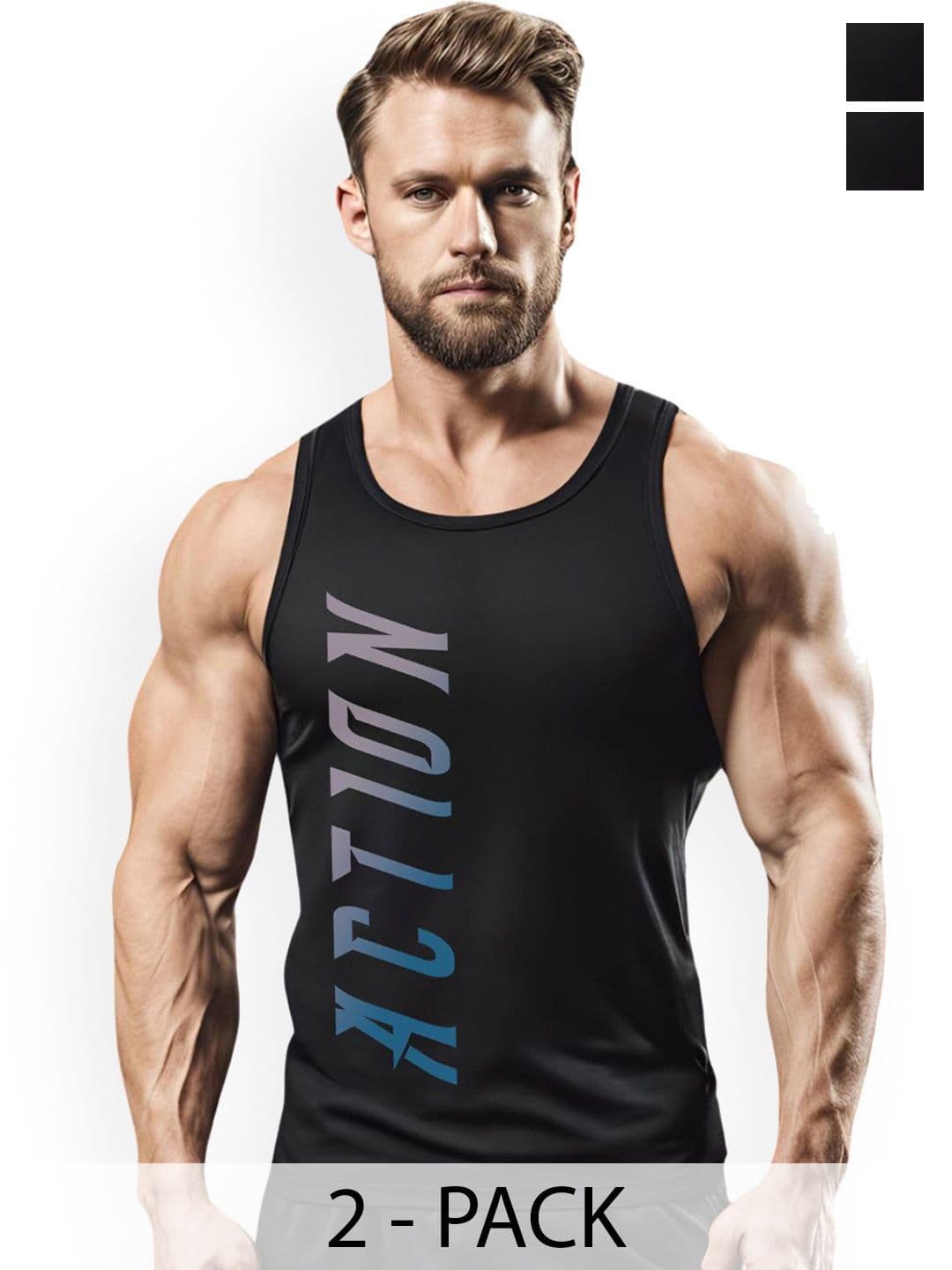 3Colors Dri-FIT Round Neck Gym Vest NCUT-BLK ACTION-BLK RELAX-2C - view 1