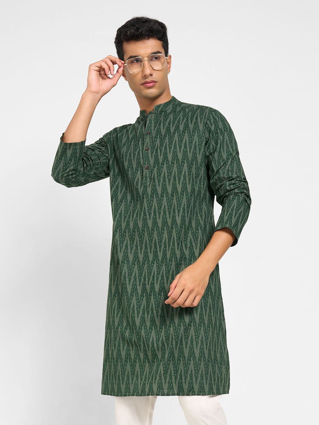 indus route by Pantaloons Men Striped Printed Festive Pure Cotton Straight Kurta - view 1