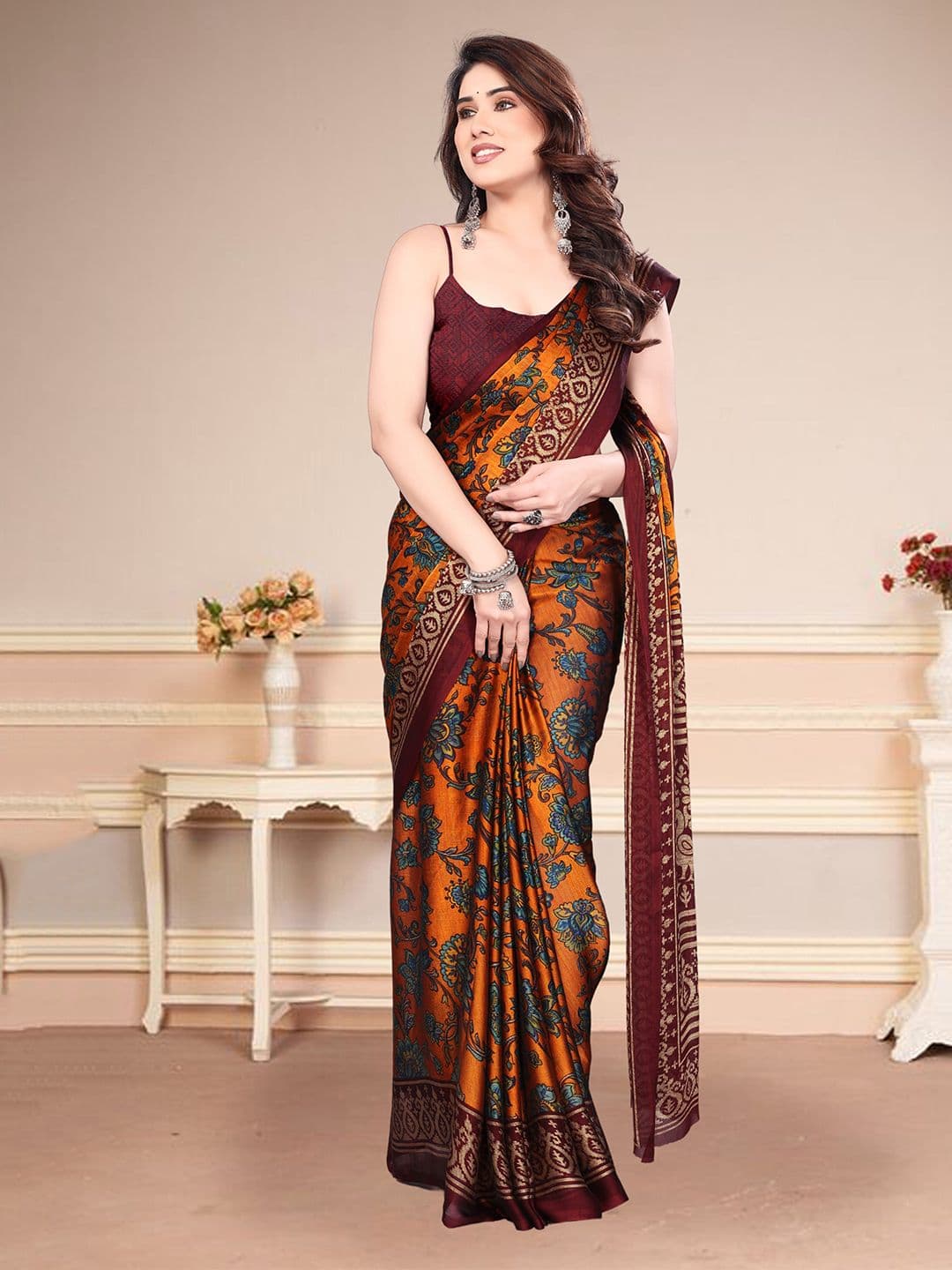 MAGNEITTA Ethnic Motifs Printed Pure Chiffon Saree With Blouse Piece - view 1