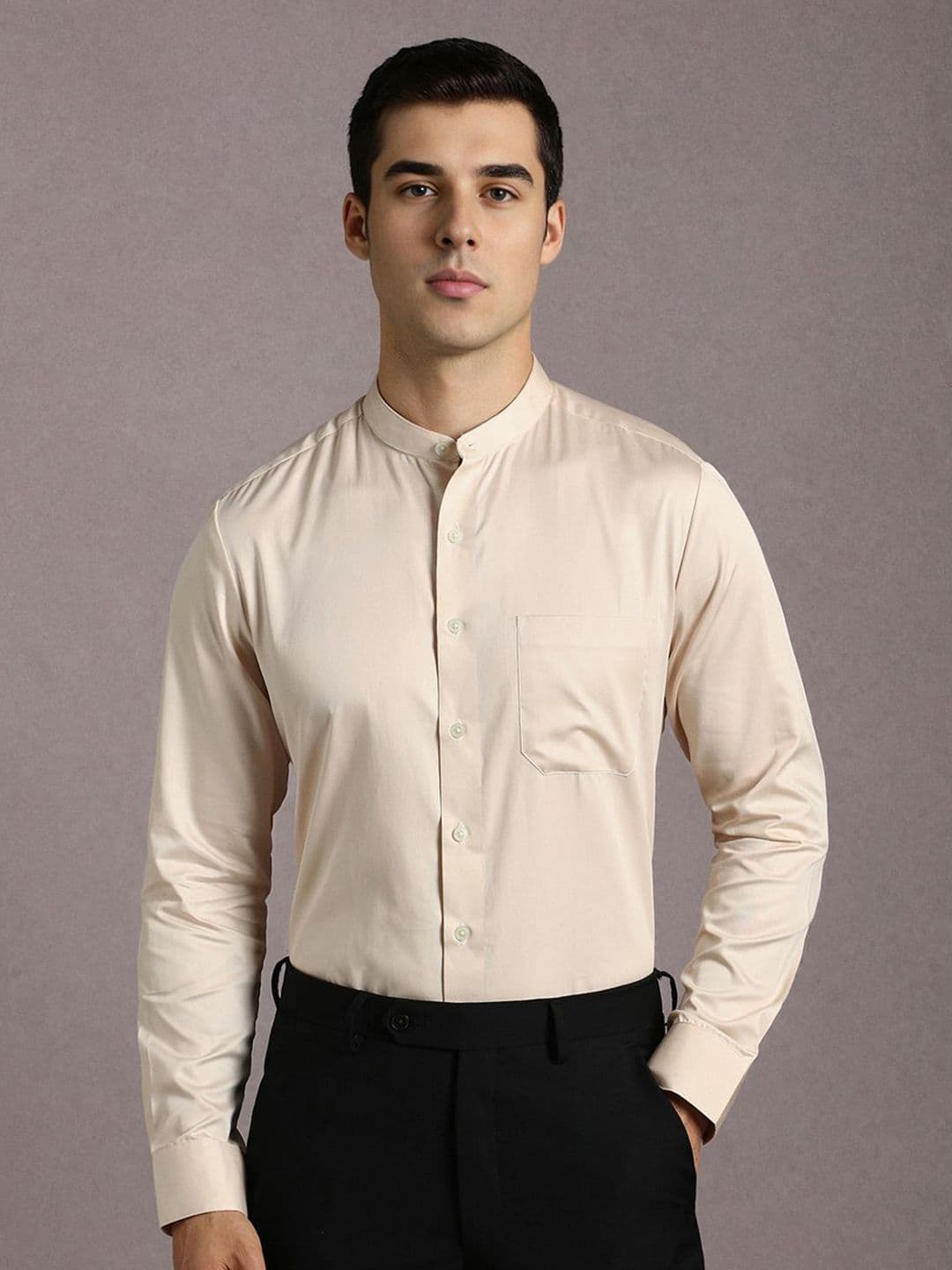 Louis Philippe Band Collar Slim Fit Pure Cotton Shirt - view 1