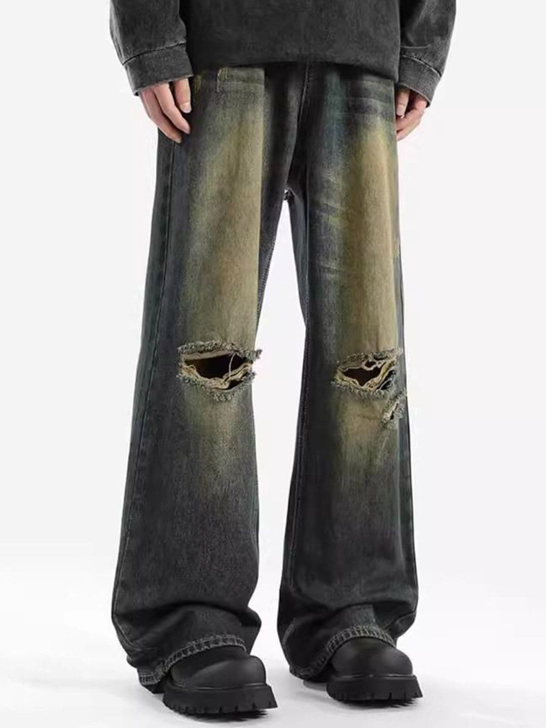 StyleCast x Revolte Men Mid-Rise Highly Distressed Baggy Heavy Fade Jeans - view 1