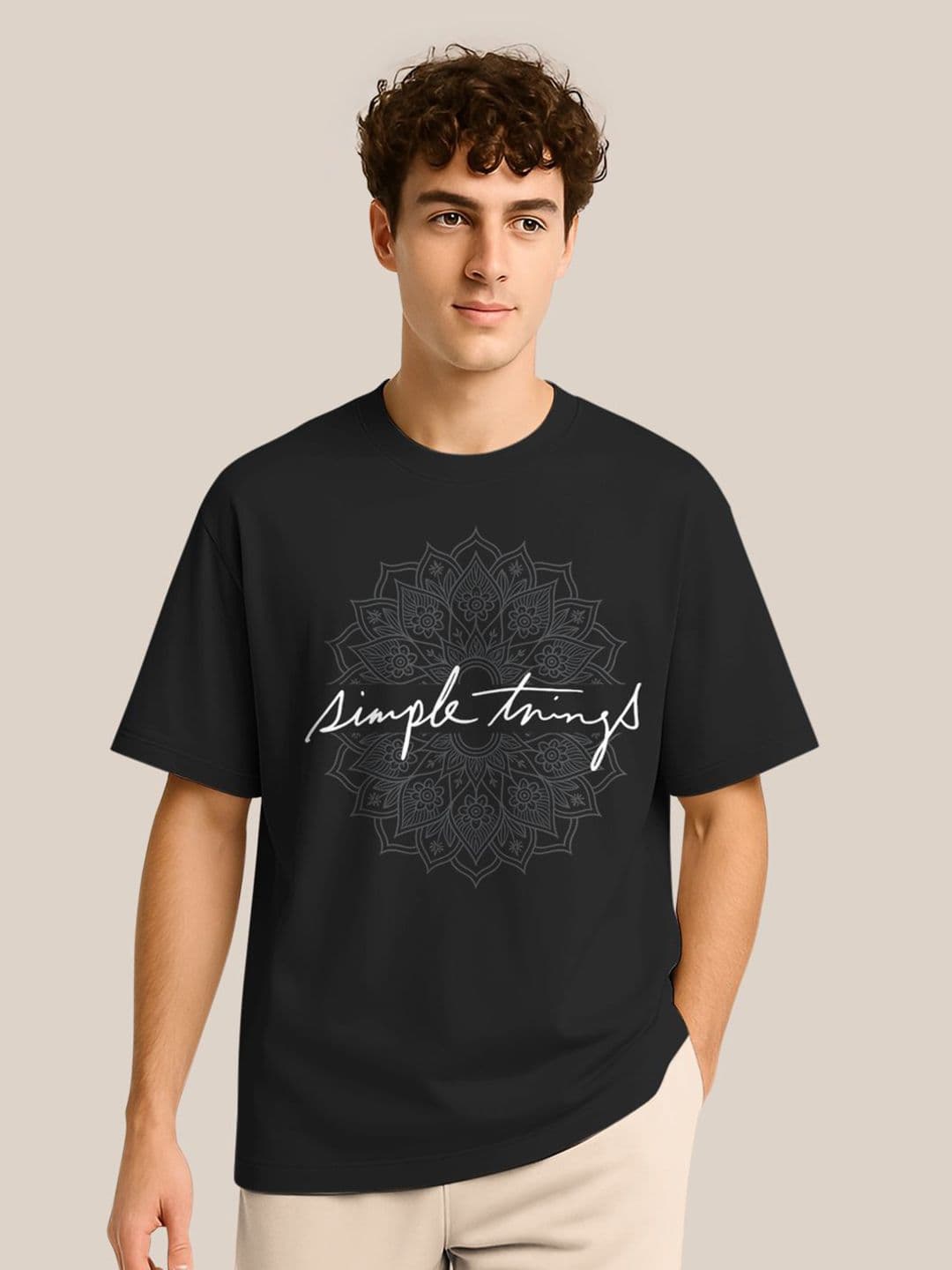 BULLMER Typography Printed Crew Neck Drop Shoulder Oversized T-shirt - view 1