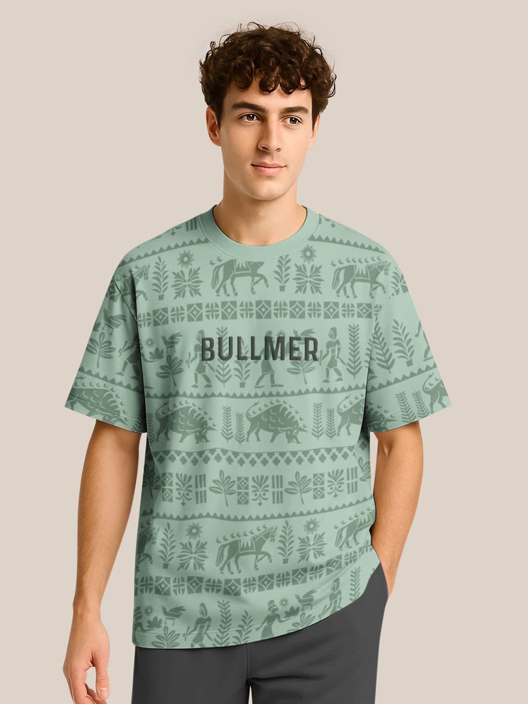BULLMER Typography Printed Crew Neck Drop Shoulder Oversized T-shirt - view 1