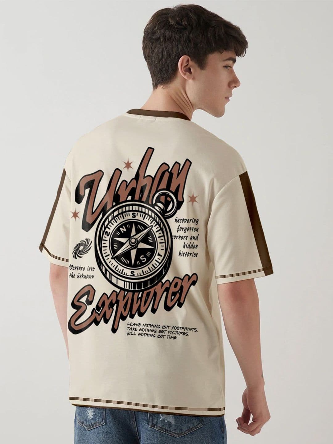 Crazymonk Graphic Printed Drop-Shoulder Sleeves Cotton Oversized T-shirt - view 1
